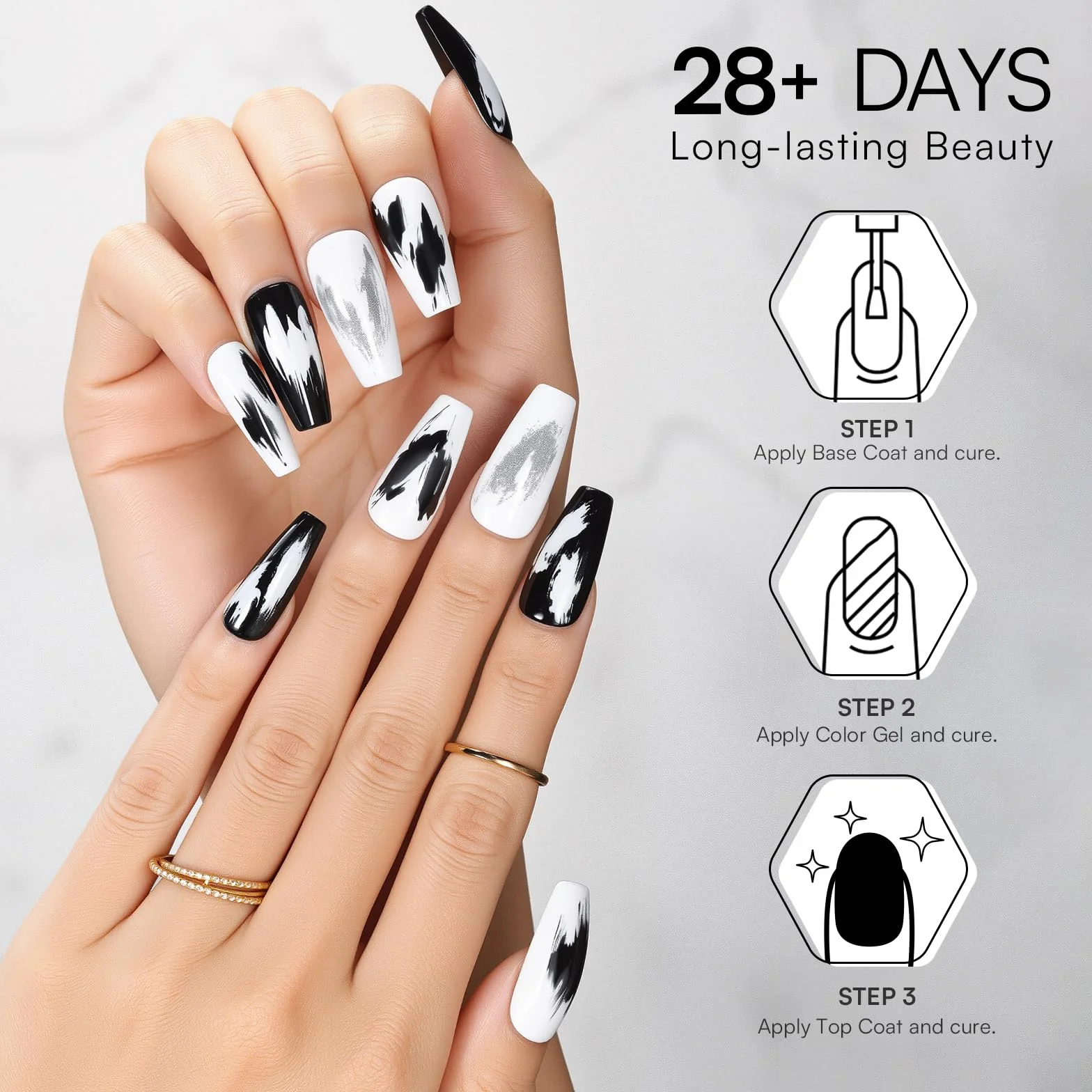 Makartt Zestaw żelowych lakierów do paznokci, czarny biały zestaw żelowych lakierów do paznokci czarno-biały Soak Off Nail Gel Polish LED Required UV Gel Polish Kit czarne białe paznokcie żel do