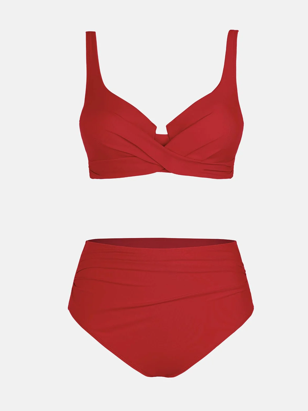 CUPSHE Damskie zestawy bikini z wysokim stanem strój kąpielowy z fiszbinami regulowane ramiączka skręcony haczyk pełne pokrycie dół