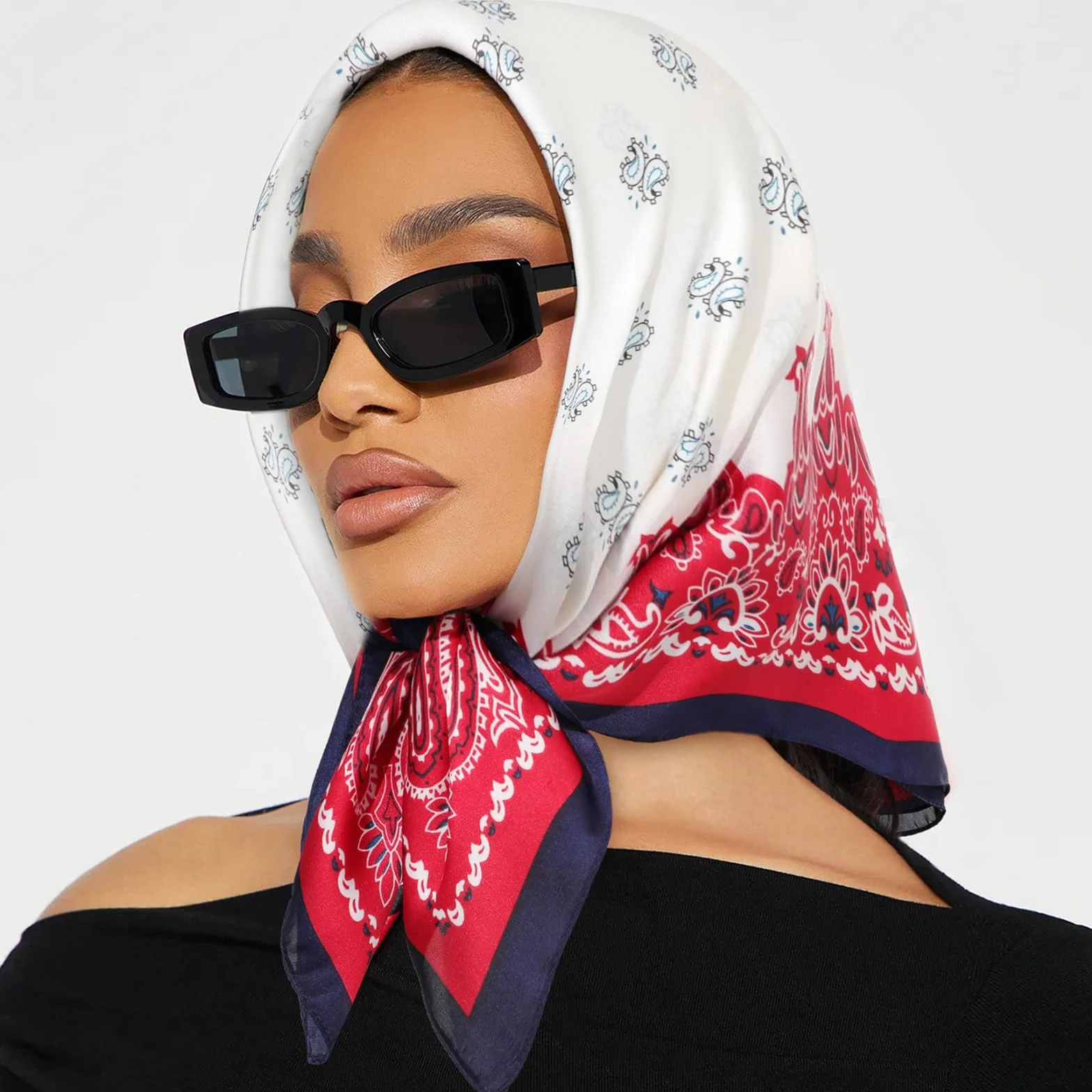 WELROG Chustka damska na lato, 68 x 68 cm, jedwabna bandana, chusta na głowę, kwadratowa chusta dla kobiet, satynowa chusta do włosów, akcesoria do włosów