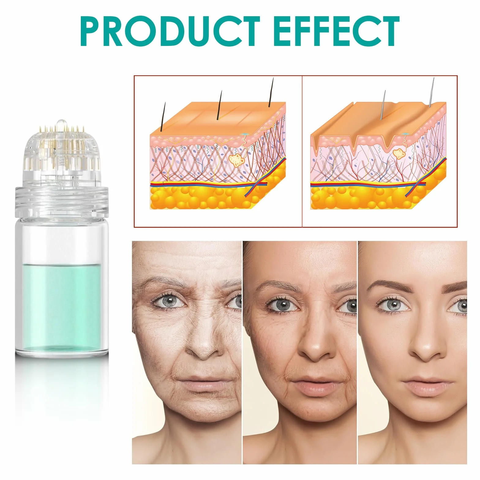 Derma Stamp Hydra Needle 20, Microneedling Titanium 20 Pin Długość 1,0 mm, butelka wielokrotnego użytku serum do pielęgnacji skóry i stymulacji wzrostu włosów brody