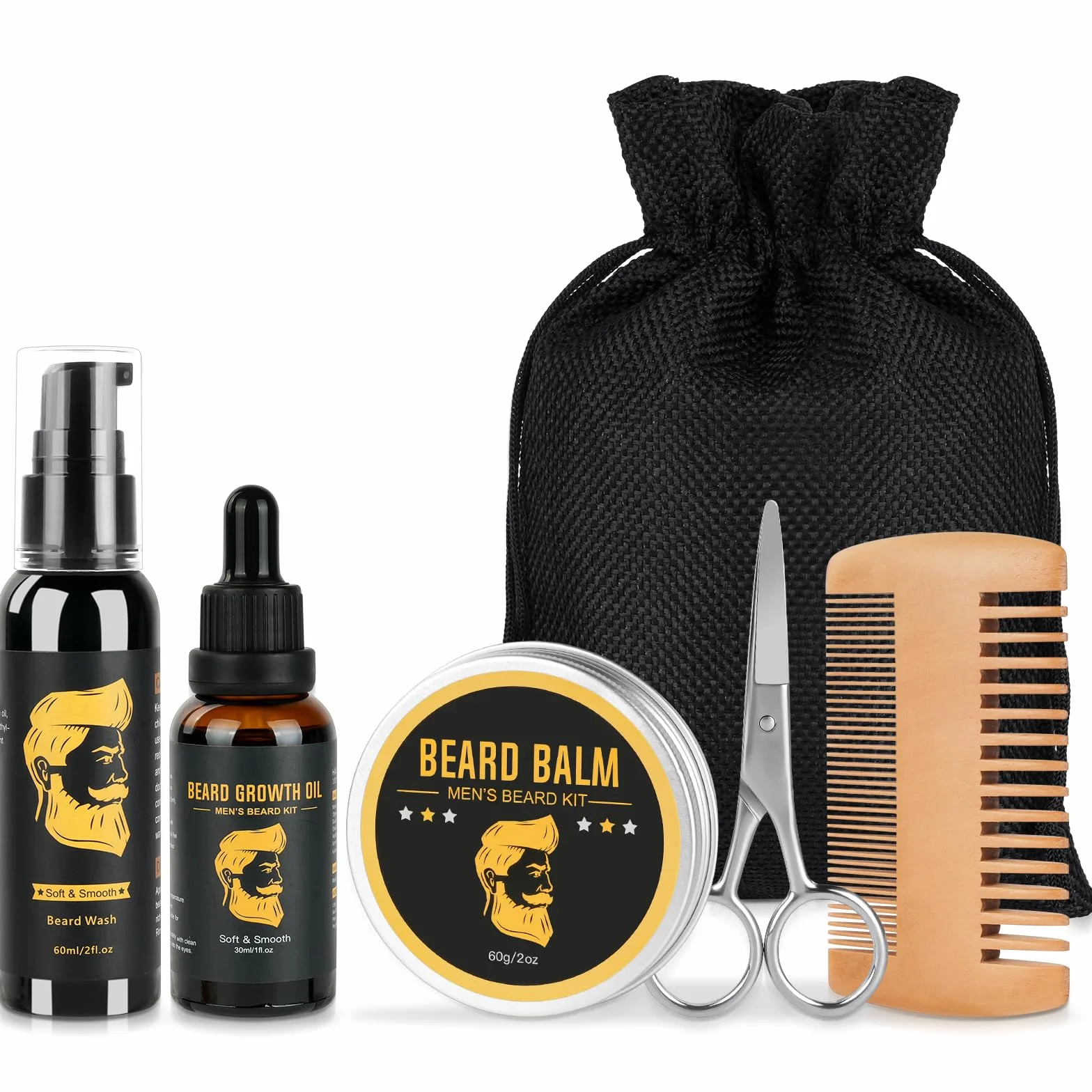 Zestaw do brody męskiej, 6 sztuk olejek do brody mężczyzna grzebień do brody balsam do brody zestaw kompletny prezent do pielęgnacji brody człowiek nawilżający odżywczy do brody
