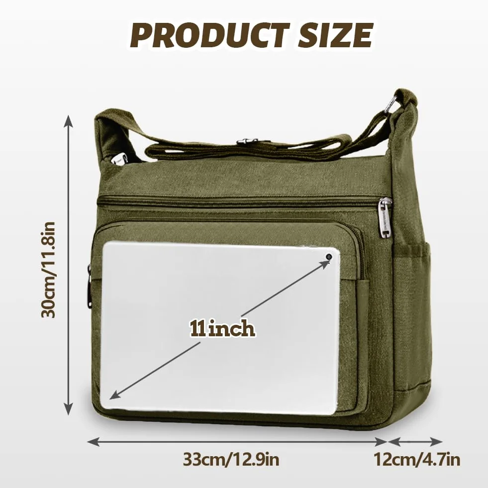 Aucuu Wodoszczelna torba na ramię dla mężczyzn, wielofunkcyjna torba listonoszka, płócienna torba na ramię, płócienna, torba na crossbody, torba robocza, torba męska do szkoły, na podróż, do pracy