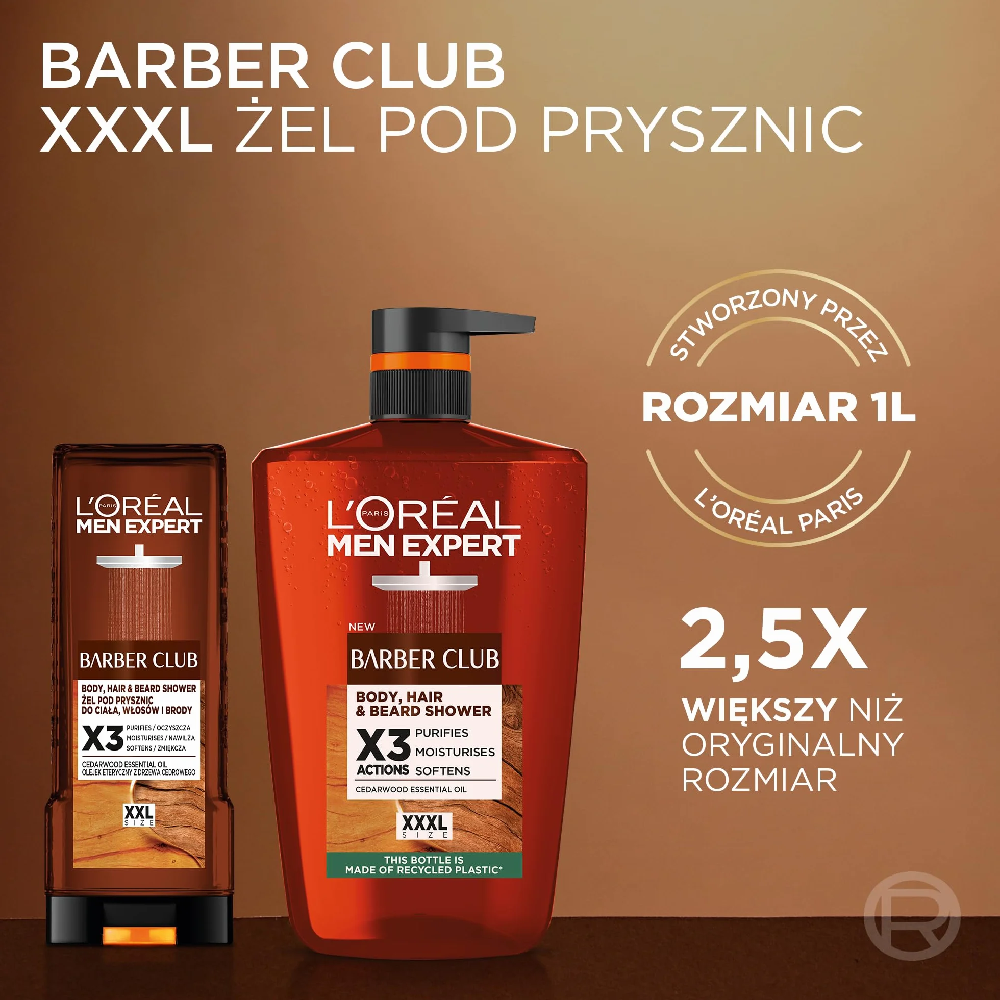 L'Oréal Paris Men Expert Barber Club 5w1 żel pod prysznic do mycia ciała, włosów i brody, 1L
