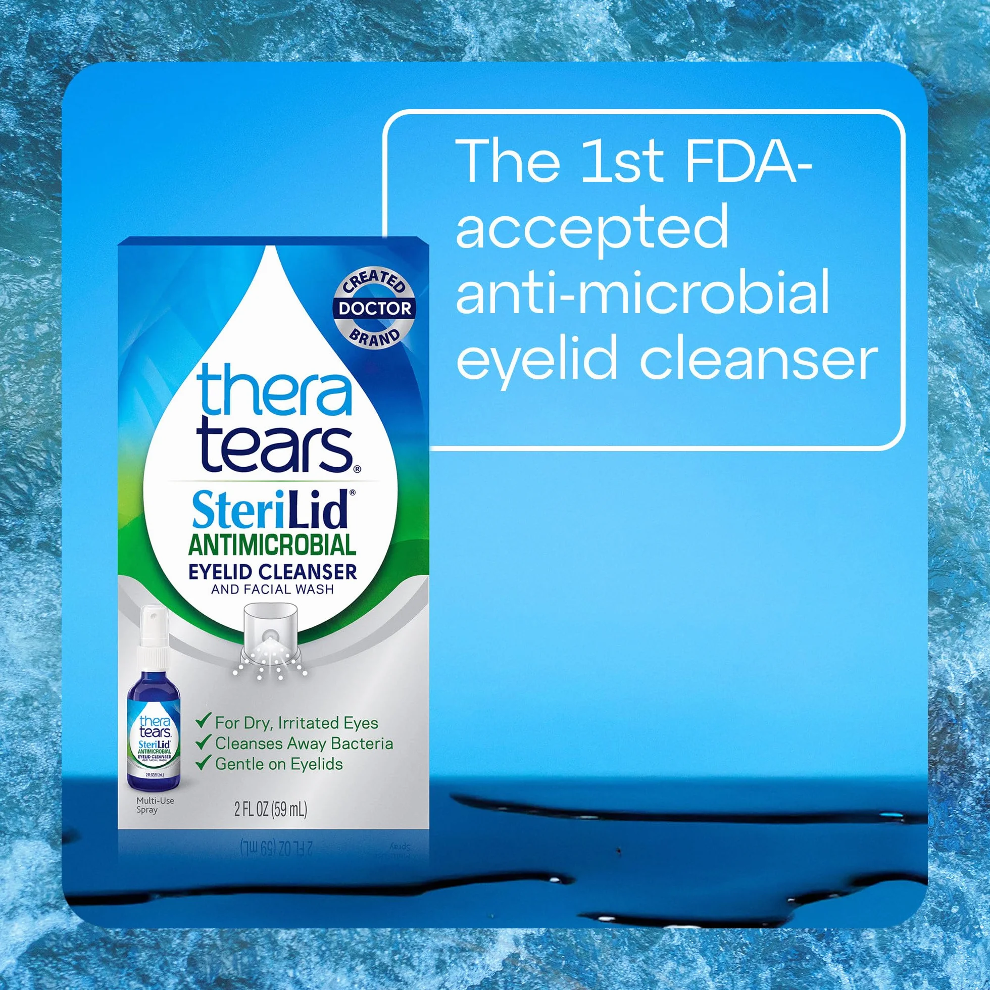 TheraTears SteriLid Antimicrobial Eyelid Cleanser and Facial Wash, 2 Fl Oz Spray