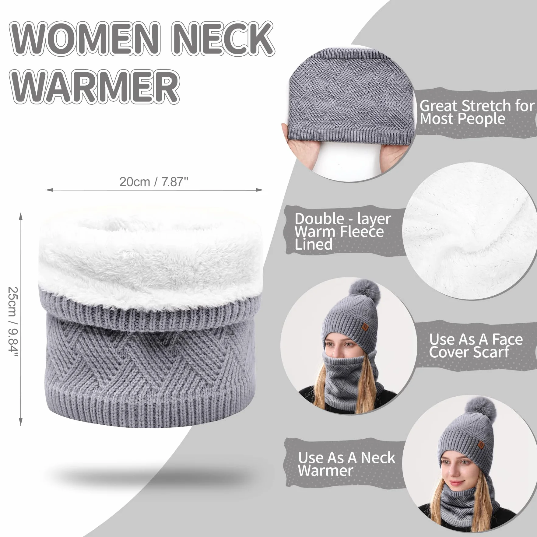 Czapka, szary, jeden rozmiar, Zestaw zimowy 3 w 1 beanie, Damska zimowa czapka beanie, szalik, rękawiczki do ekranów dotykowych, czapka zimowa, rękawiczki zimowe, szal