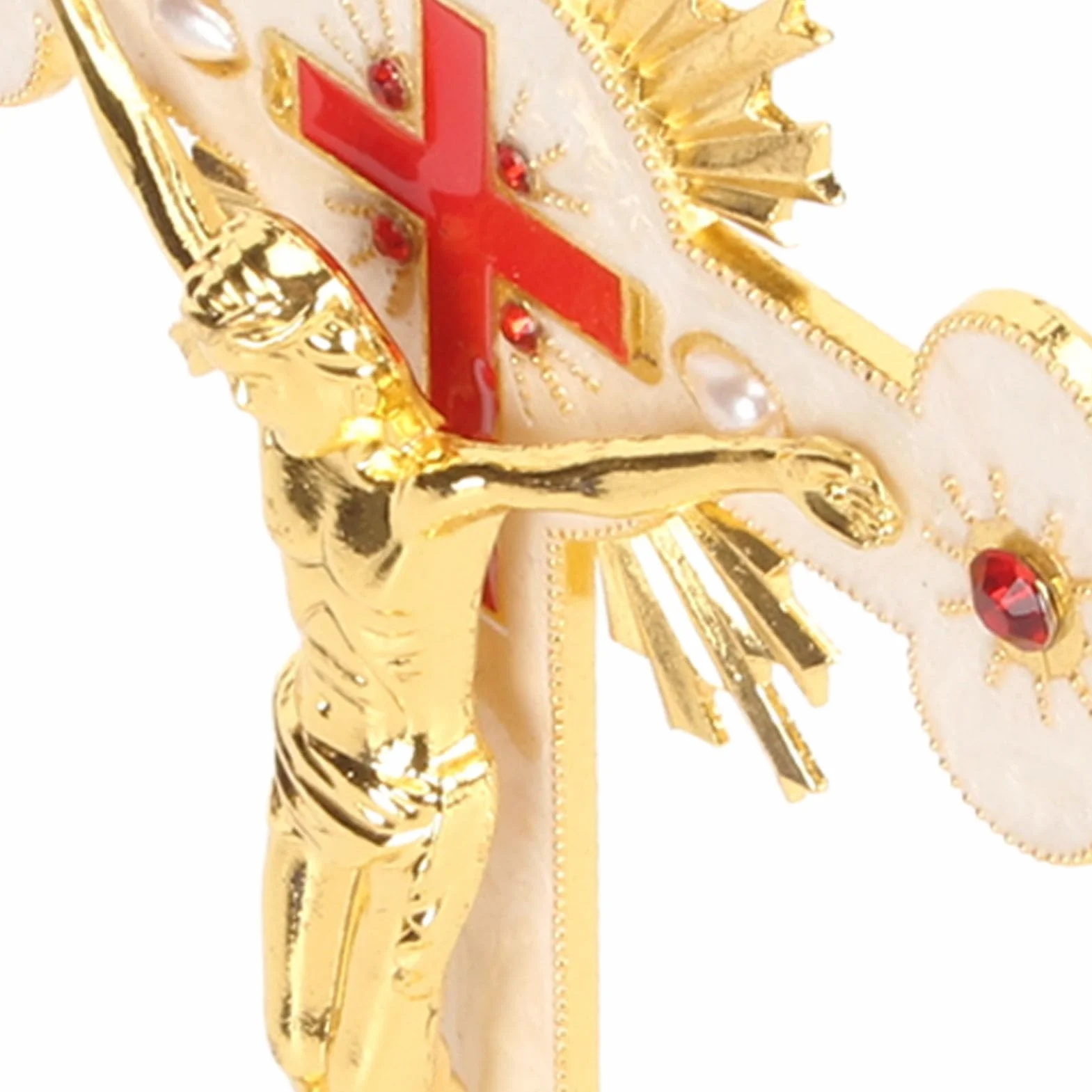 Fockety Stojący Krzyż Znakomity Metalowy Krzyż Stojący Elegancki Retro Retro Krzyż Krzyż Czerwony Rhinestone Dekoracji Z Podstawą Katolicki Krzyż Jezusa Długotrwały