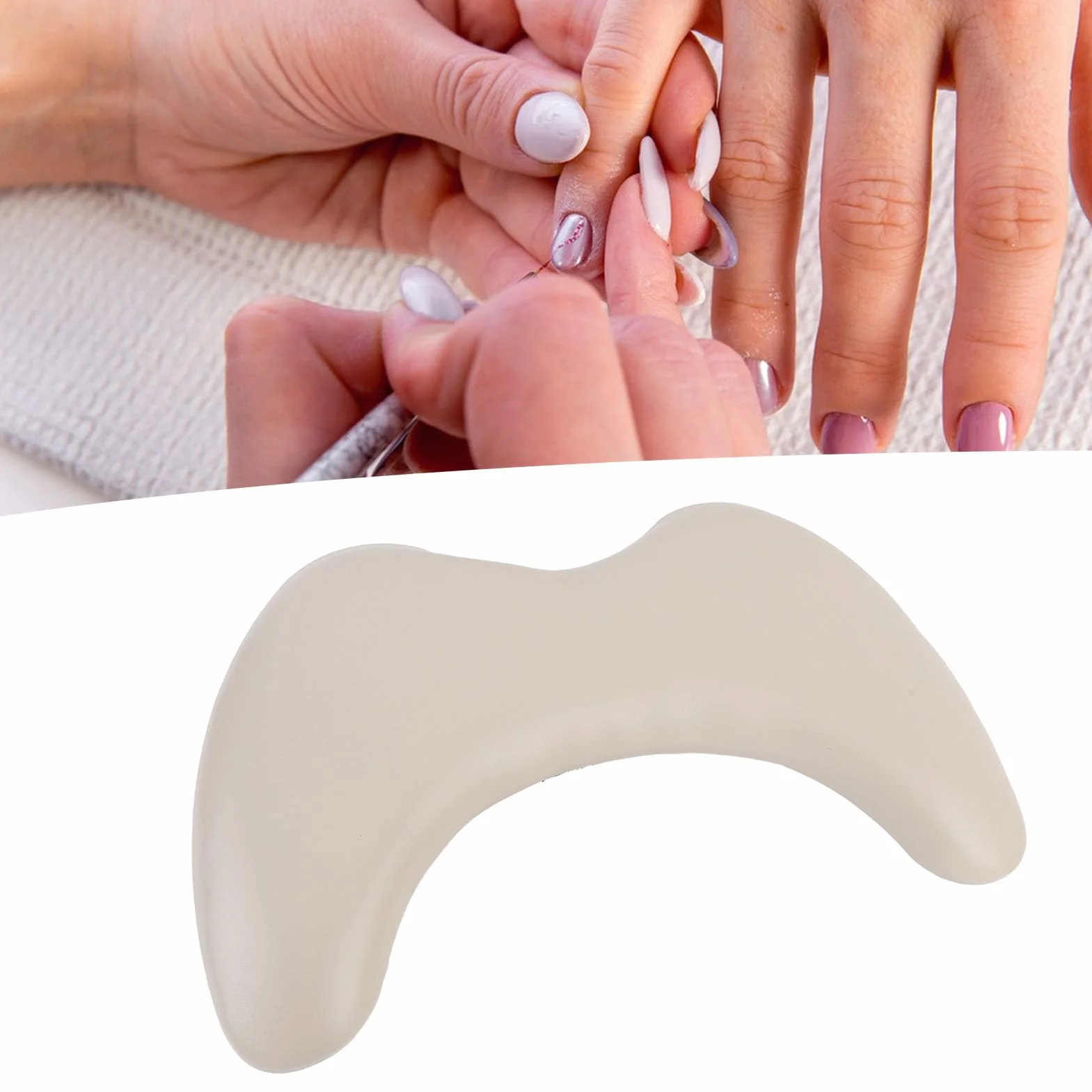 Podpórka Pod Dłonie ze Skóry PU, Zdejmowany Podłokietnik w Kształcie Litery U, Nachylona do Manicure, Stojak na Paznokcie Tech (latte)