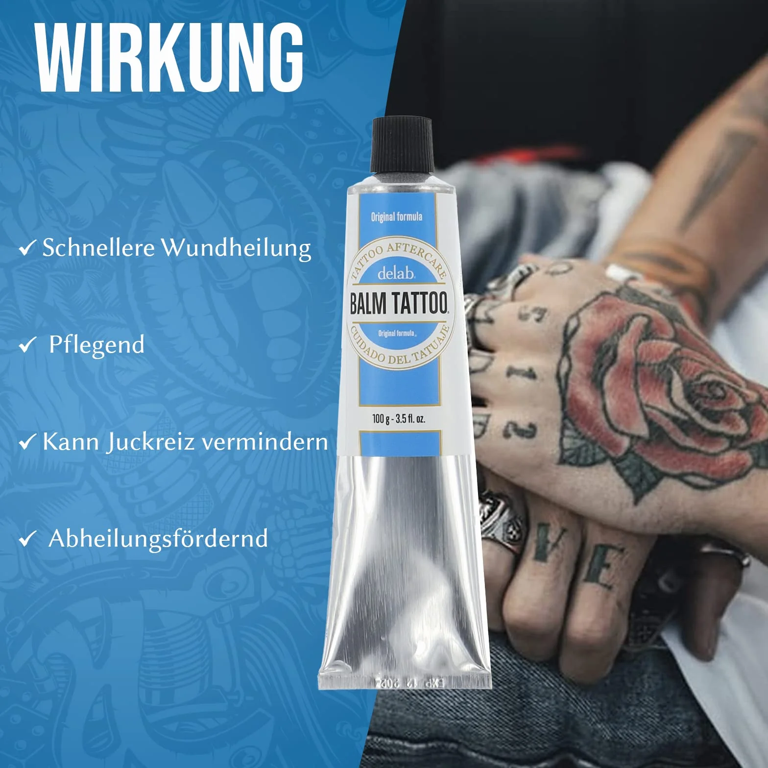 Balm Tattoo Oryginalny krem do tatuażu 100 g - Linia szybkiego wchłaniania Aftercare - Ułatwia gojenie się tatuażu i gojenie się tatuażu - Wspomaga wyraźne rezultaty