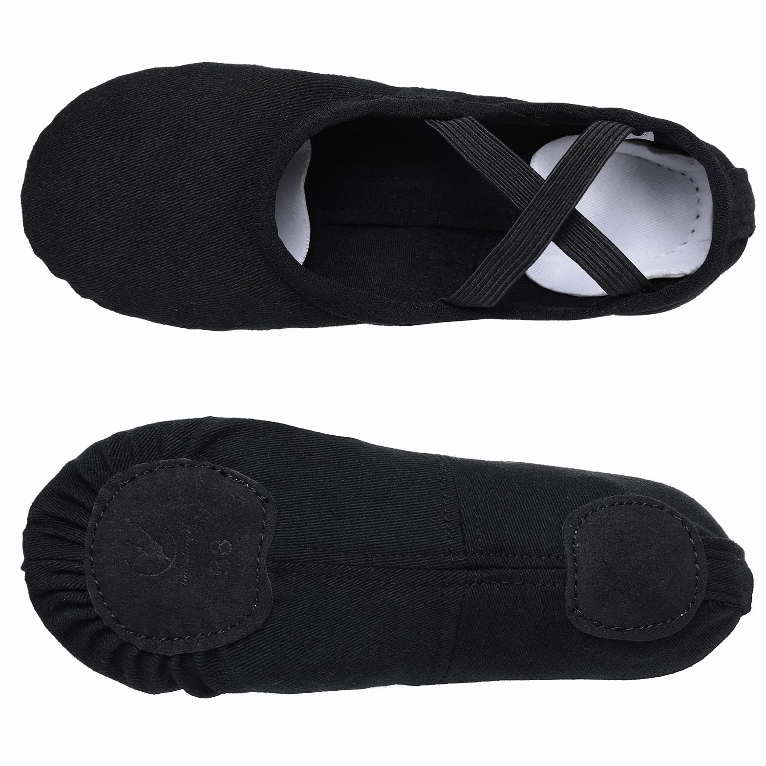 Buty baletowe dla dziewczynki, buty do tańca, elastyczne płótno, podzielona skórzana podeszwa, dla małych dzieci, kobiet, dorosłych (proszę wybrać jeden numer większy), czarny - czarny - 30 EU
