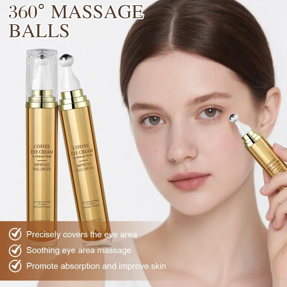 Serum do oczu dla mężczyzn i kobiet, 20 g płynów z kofeiną do oczu, serum do konturowania oczu z aplikatorem w rolce do rozjaśniania worków i cieni, przeciw starzeniu się (1 szt.)