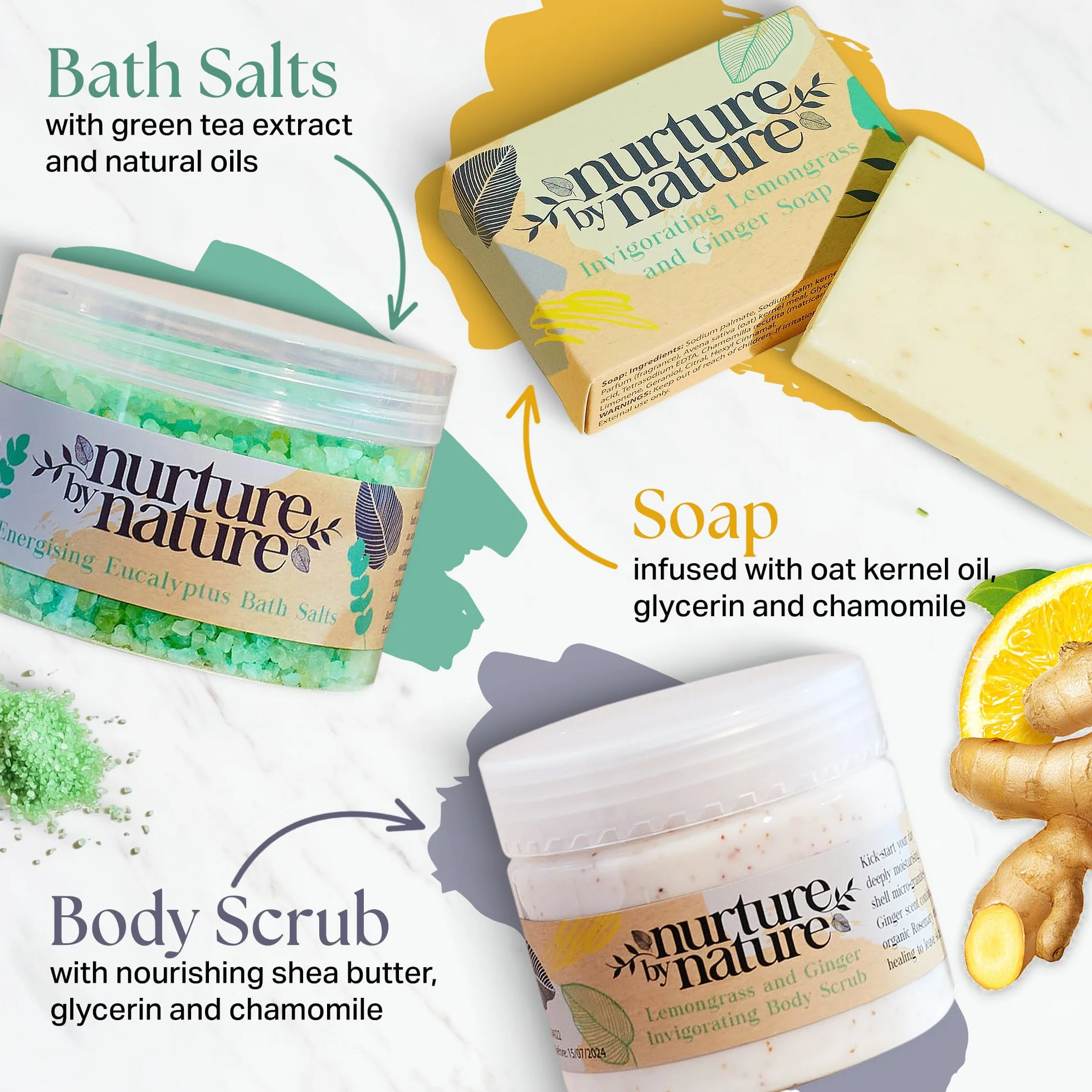 Nurture by Nature Botanicals Energising Spa Gift Set with Essential Oils, Lavender, Bath Salts & Aromatherapy for Her