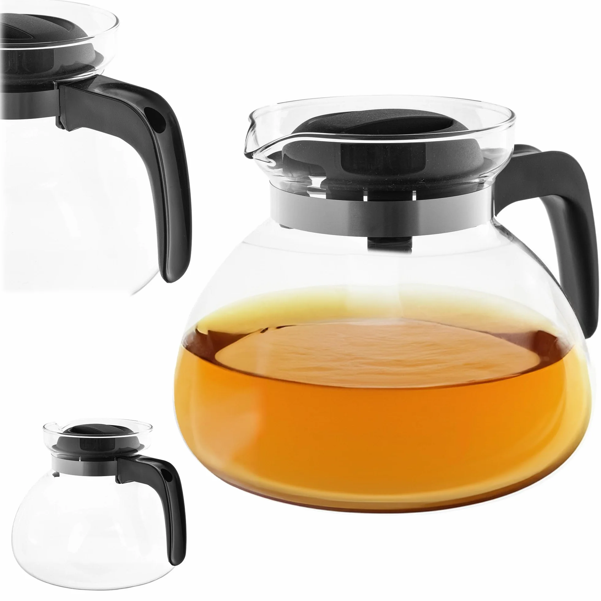 KADAX Dzbanek do herbaty, kawy i soku 1,7 l ze szkła żaroodpornego, z ergonomicznym uchwytem i zdejmowaną pokrywką, kolor czarny