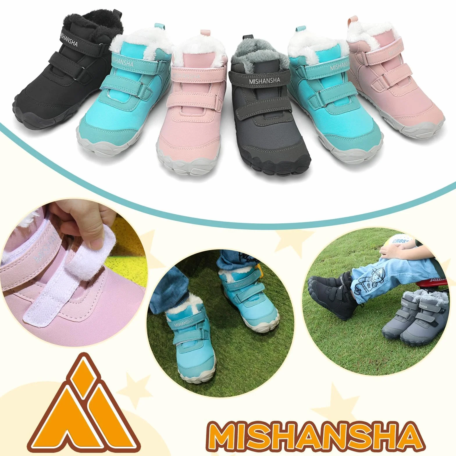 Mishansha Dziecięce buty zimowe chłopięce buty śniegowe dziewczęce ciepłe botki trekkingowe antypoślizgowe Gr.25-36 EU
