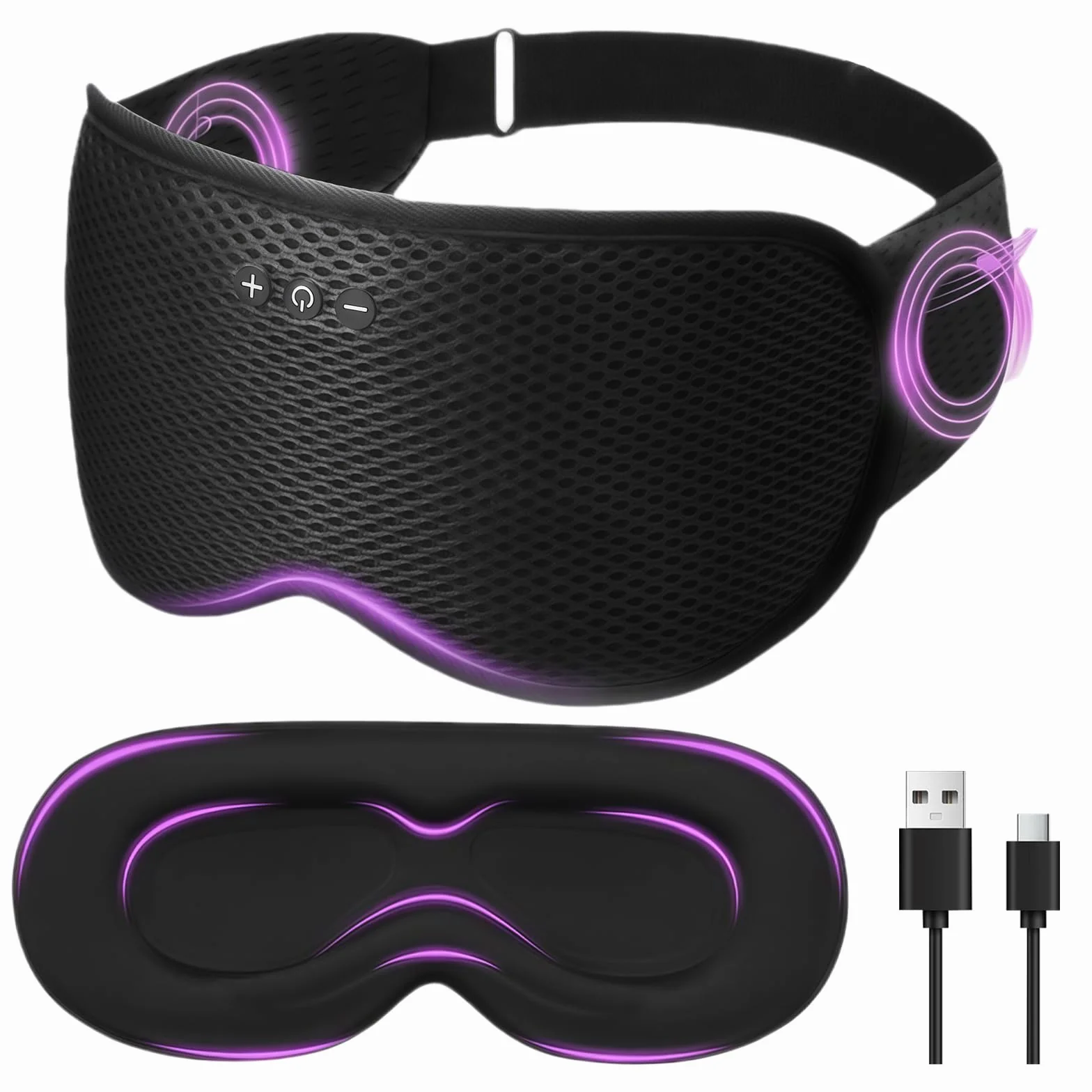 flintronic Maska na oczy Bluetooth – 3D, duża orbita, czarna
