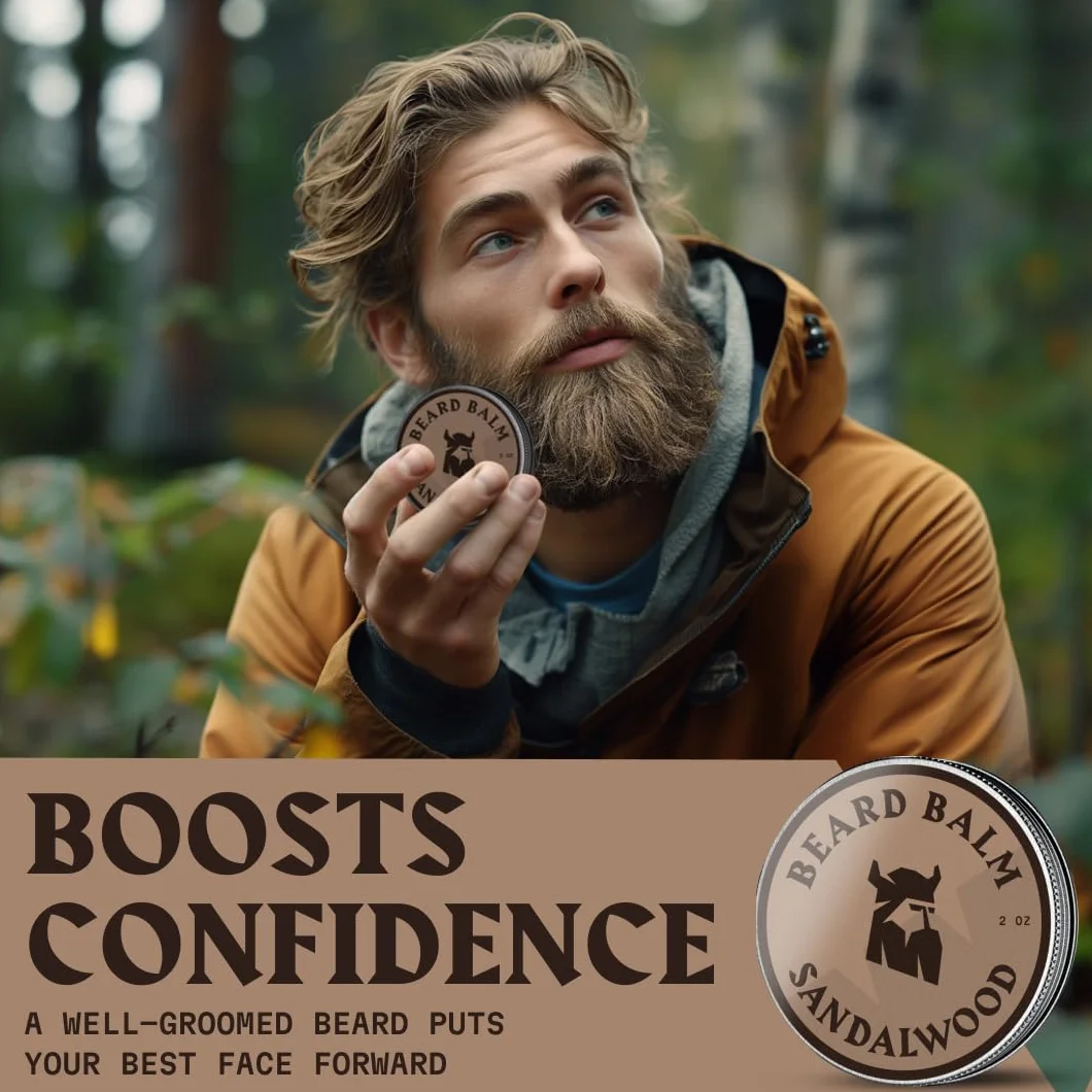 Striking Viking Balsam do brody z drzewa sandałowego-wzmacnia i zmiękcza brodę i wąsy - w 100% naturalna odżywka do brody z organicznym masłem shea, olejkiem z drzewa herbacianego, arganowymi i jojoba