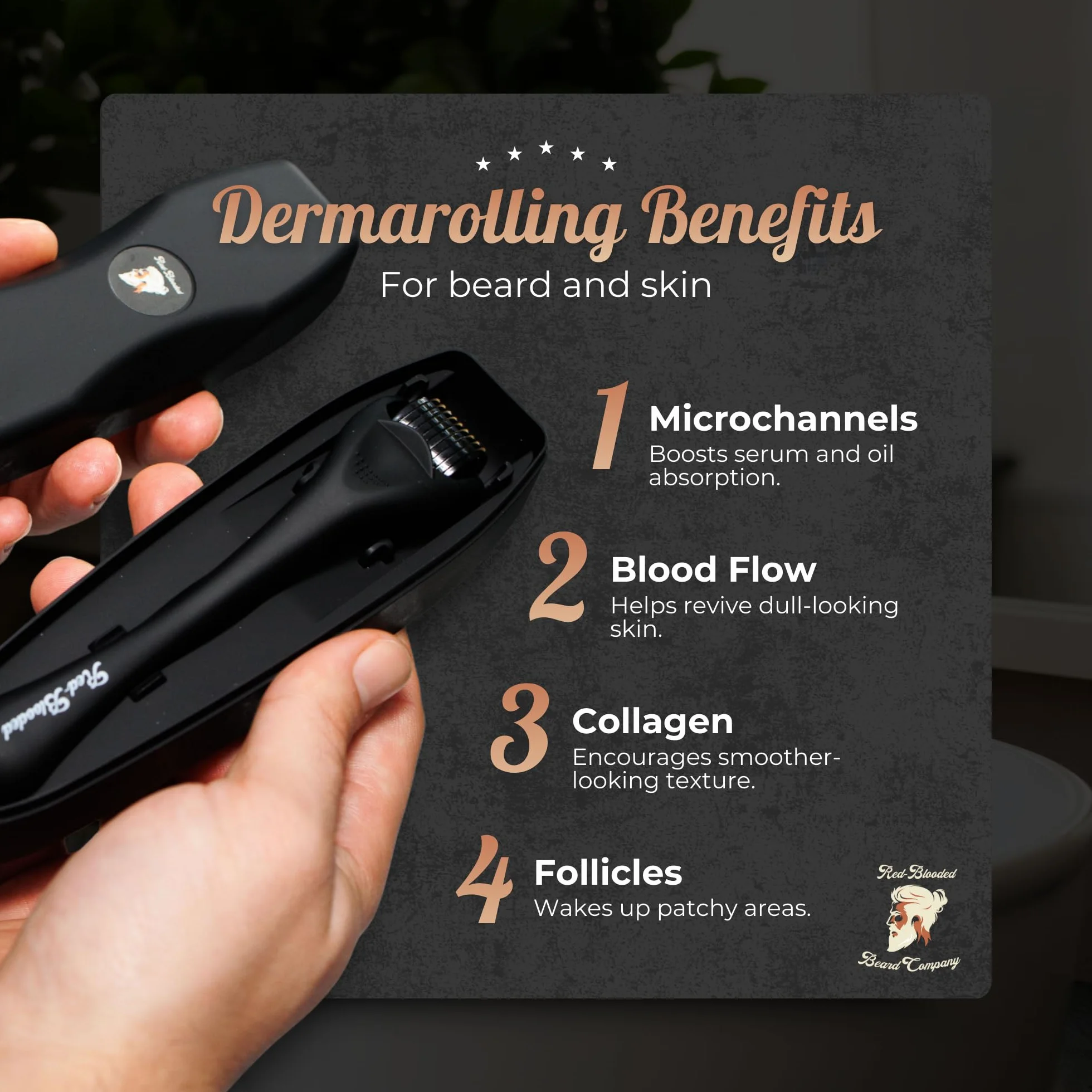 Zestaw na porost brody i włosów – Derma roller 0,5 mm + serum wzrostowe – Wegański i nietestowany na zwierzętach
