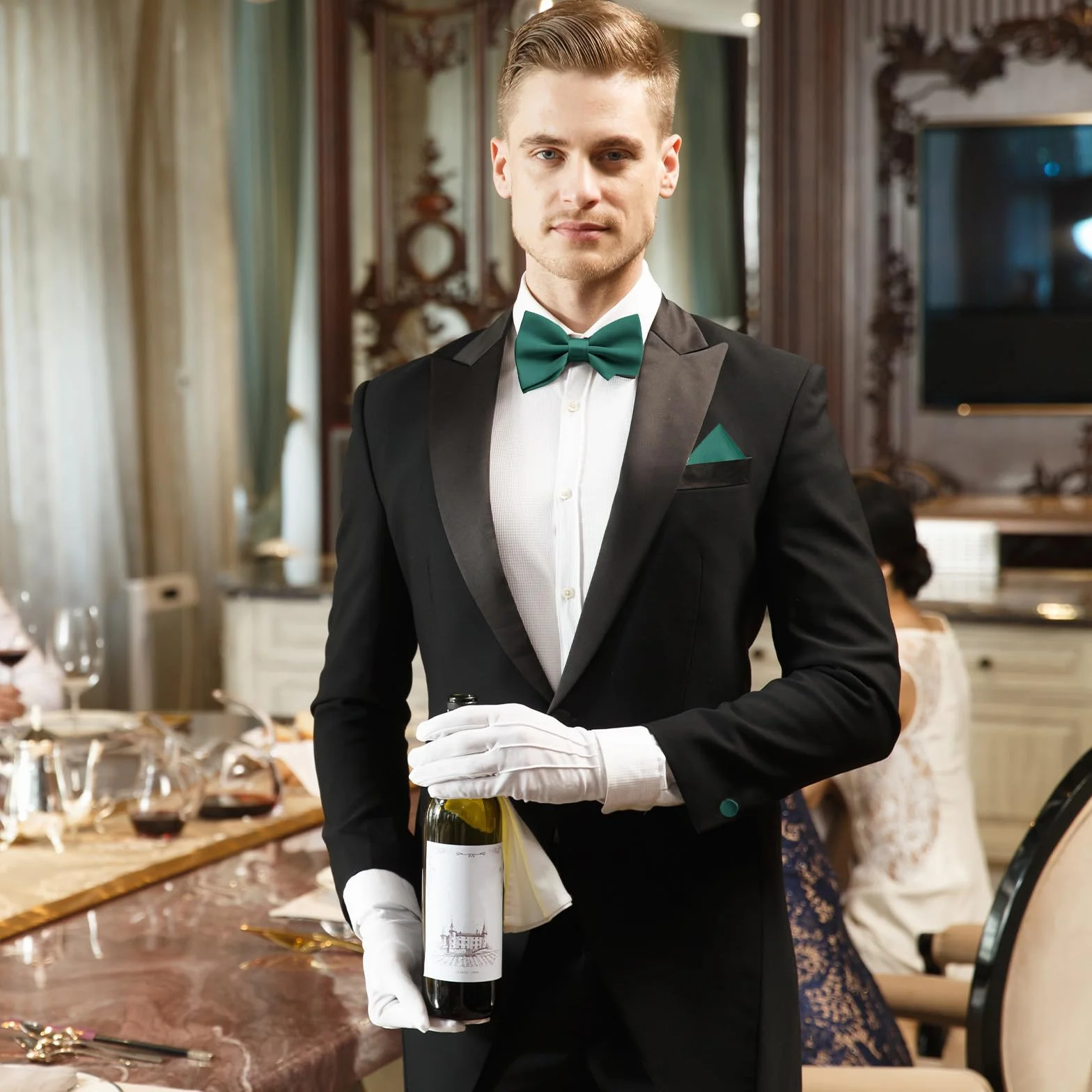 Zestaw męskich muszek dla mężczyzn, satynowy materiał, muszka zielona, delikatna jakość, elegancki wygląd, łatwe do łączenia, na wesela, święta