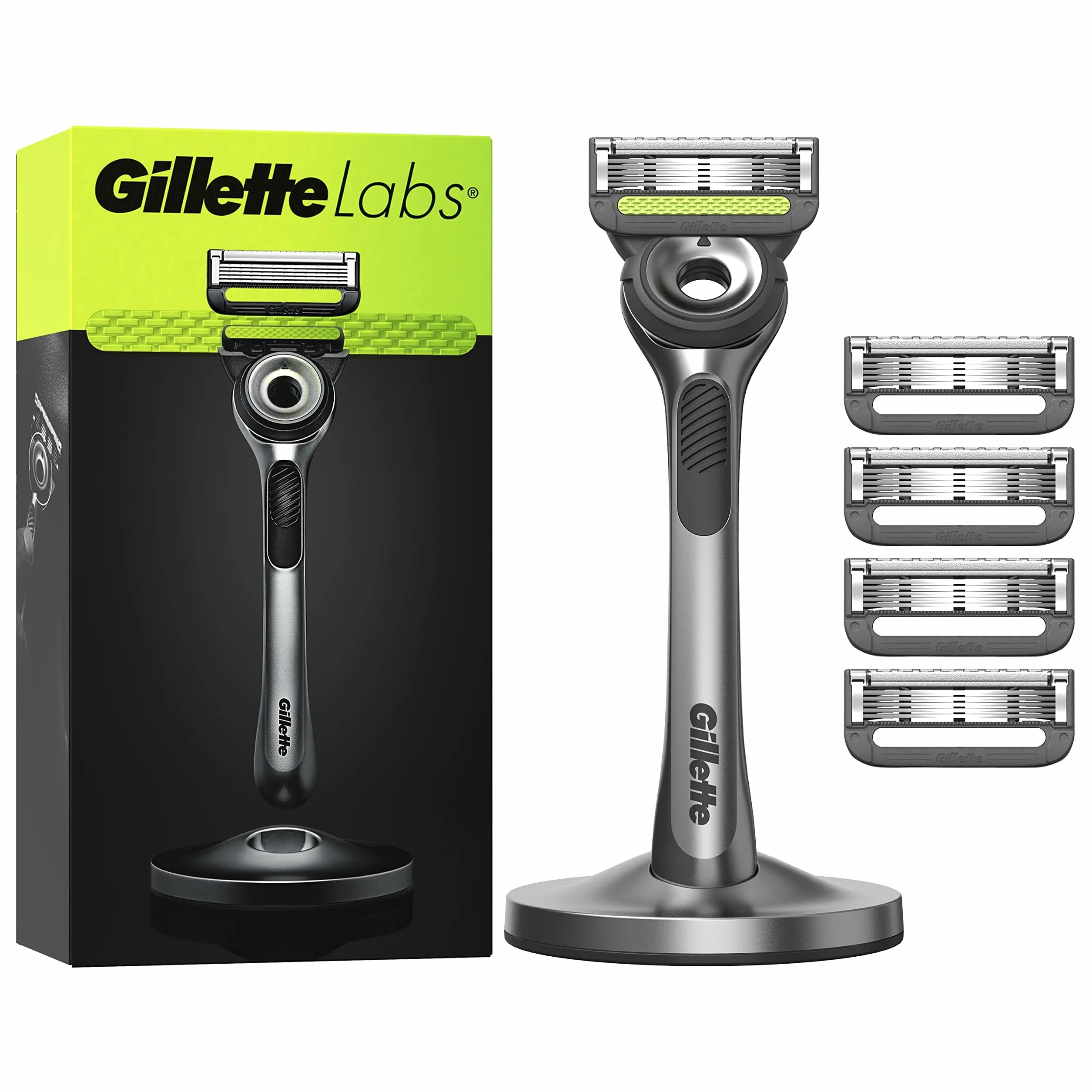 Gillette Labs z elementem czyszczącym, golarka dla mężczyzn, 1 rękojeść – 5 zapasowych ostrzy, z magnetyczną stacją dokującą