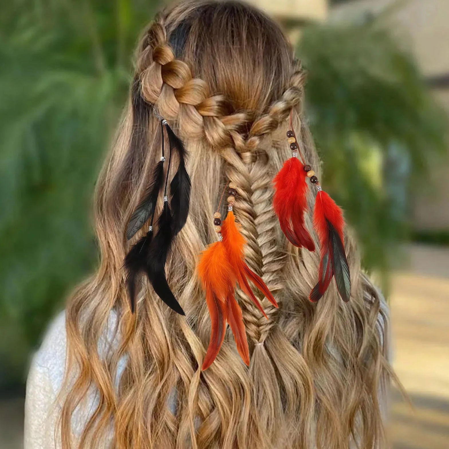 SSKHE Klips do włosów z piórami, boho, akcesoria DIY, ręcznie robione przedłużanie włosów, pióra, hipisowska spinka do włosów, nakrycie głowy dla kobiet, dziewcząt, ręcznie robiona spinka do włosów