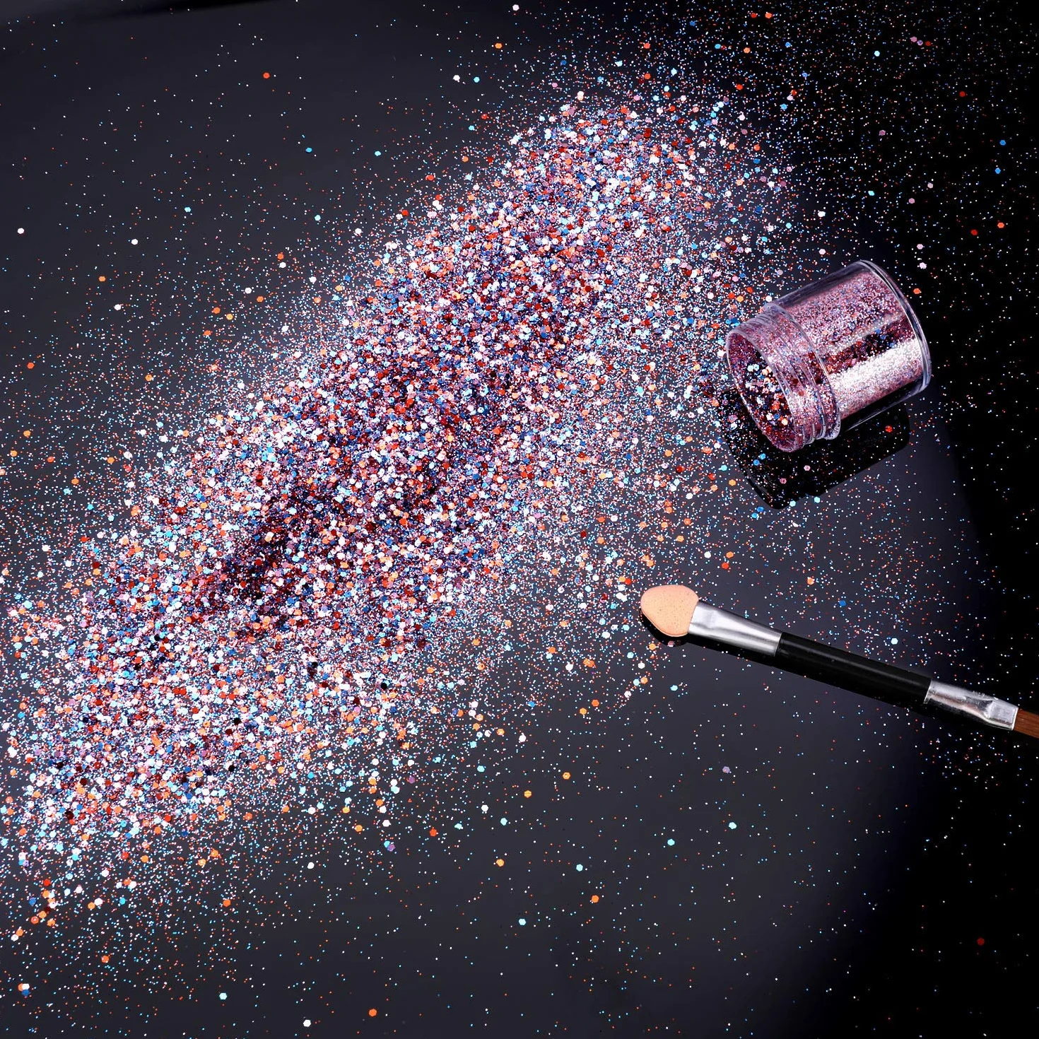 HOWAF 12 garnków Beauty Nail Glitter Cekiny puder z pędzelkiem 2 szt., mieszanka holograficznych brokatowych cekinów puder pył do paznokci twarzy oczu ciała włosów 3D zdobienia paznokci dekoracja