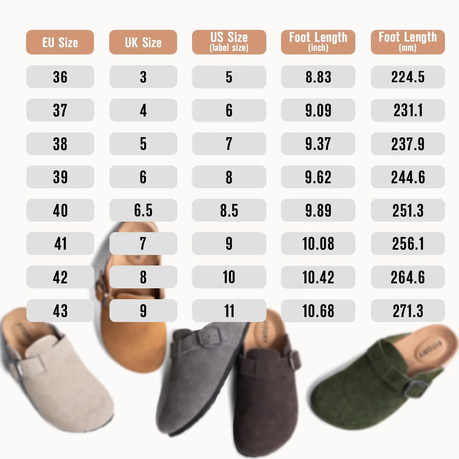 FITORY Damskie klapki z miękkiego zamszu, regulowane sandały z anatomiczną korkową wkładką, model mule, rozmiary 37–43