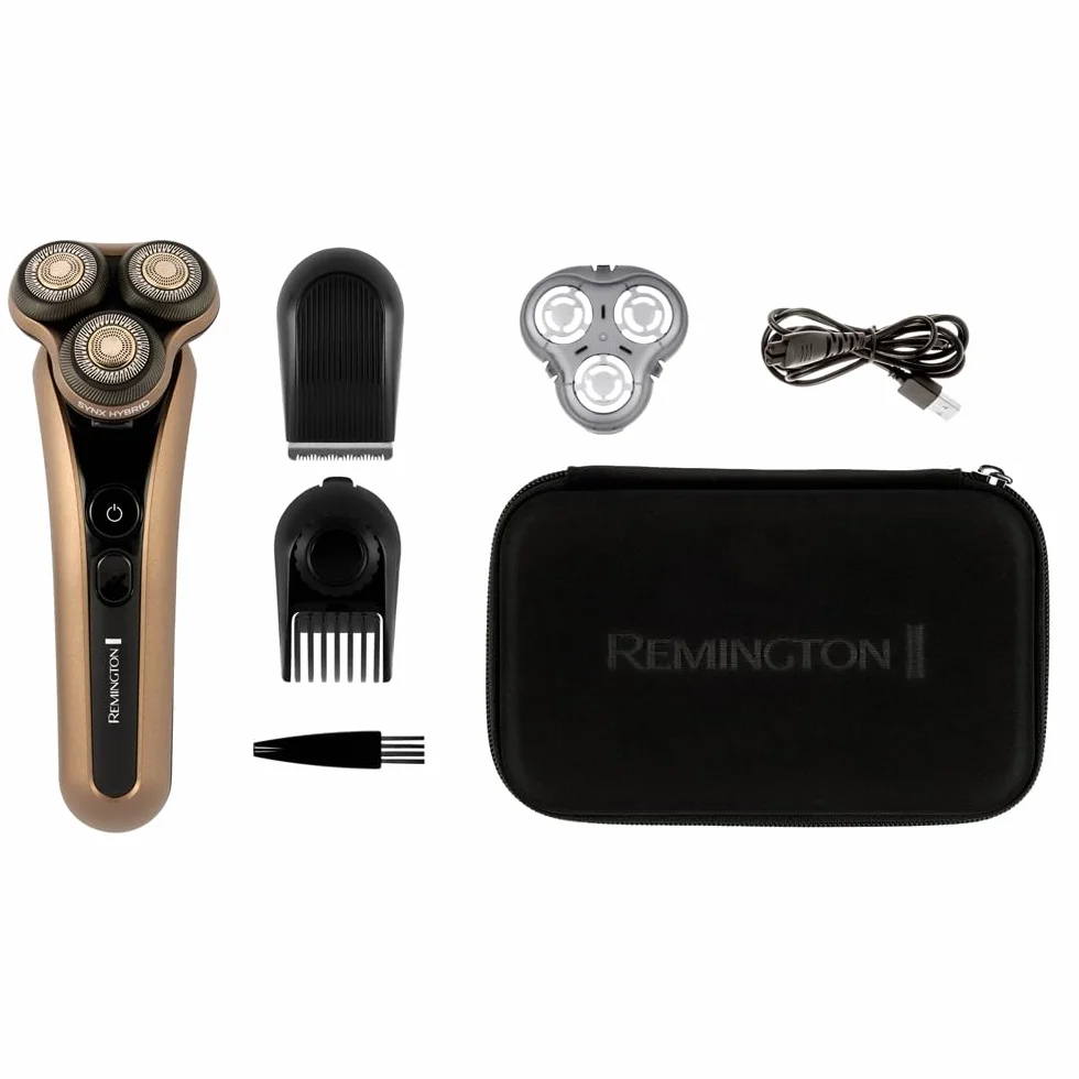 Remington X9 Limitless X Golarka elektryczna dla mężczyzn z hybrydowym systemem tnącym SynX, rotacyjna, na mokro i na sucho, trymer, bezprzewodowa, 360° PivotBall, technologia Shave-Learn LED, XR1795