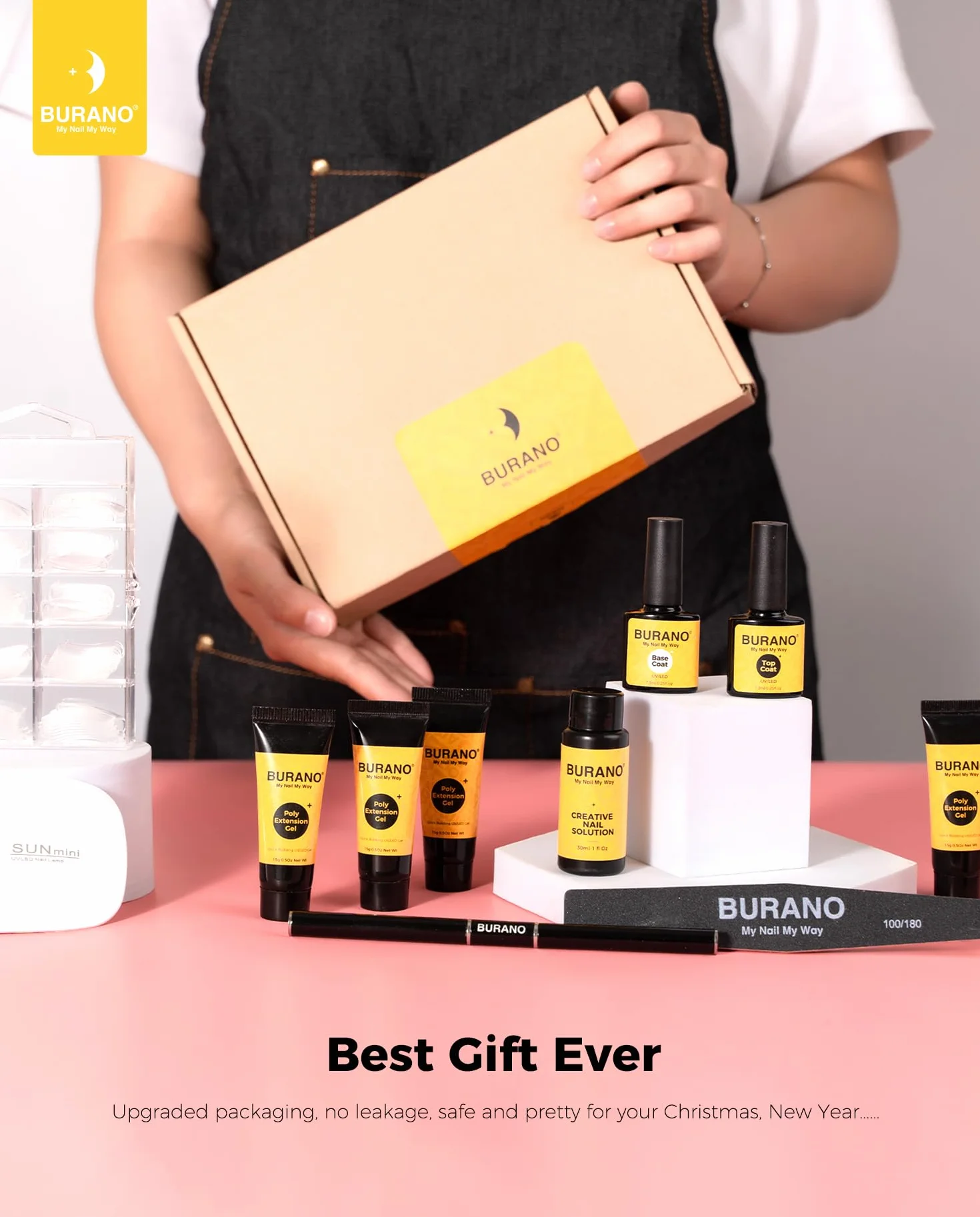 BURANO Poly Nail Gel Kit z UV LED Nail Lamp with Poly Nail Extension Gel Builder Przedłużający Żel Extension Kit Do Nail Salon Zestaw Prezentów dla Kobiet Różowy Nude 2