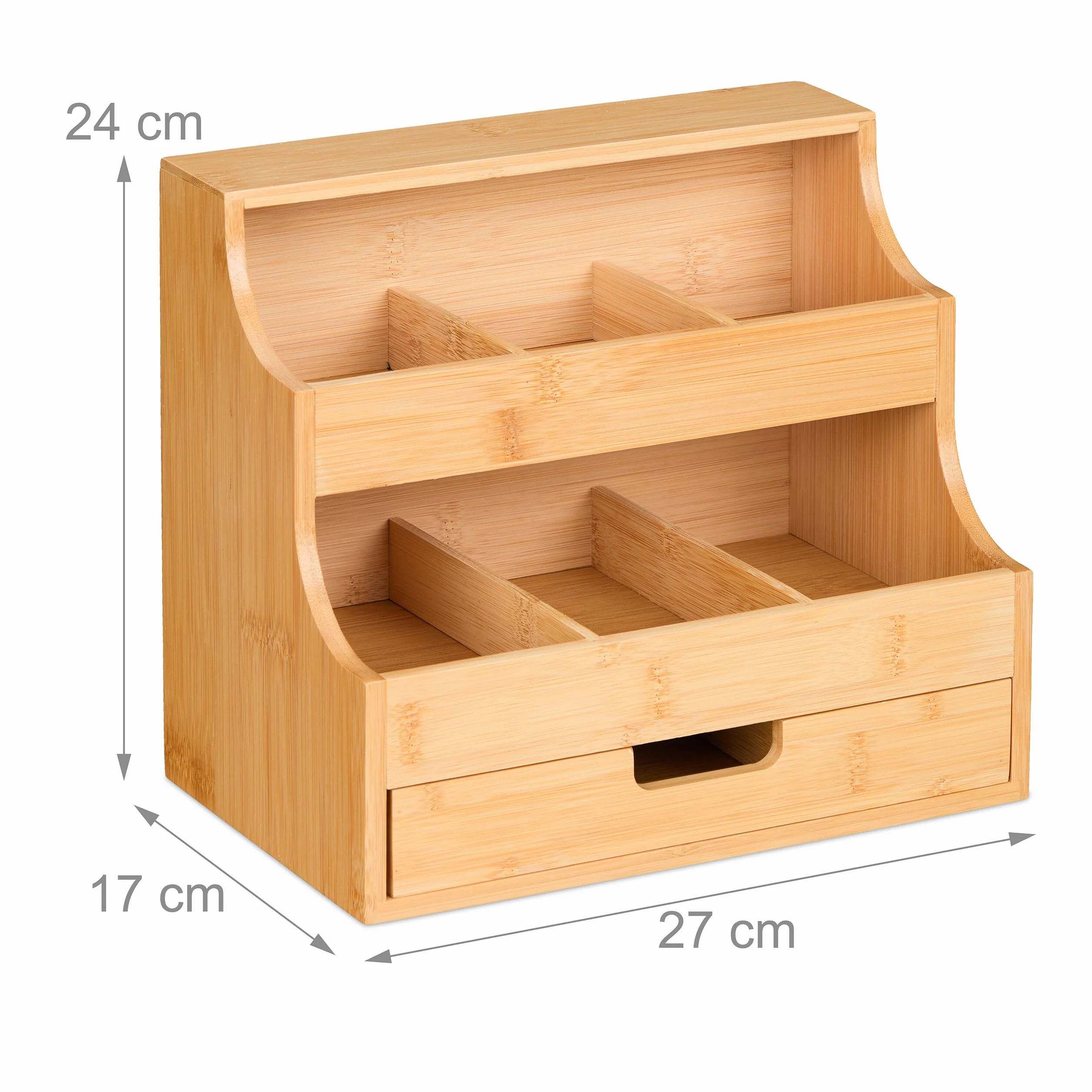 Relaxdays Organizer na herbatę z 9 przegródkami na herbatę ziołową, szufladę, HLP 24 x 27 x 17 cm, bambus, naturalny