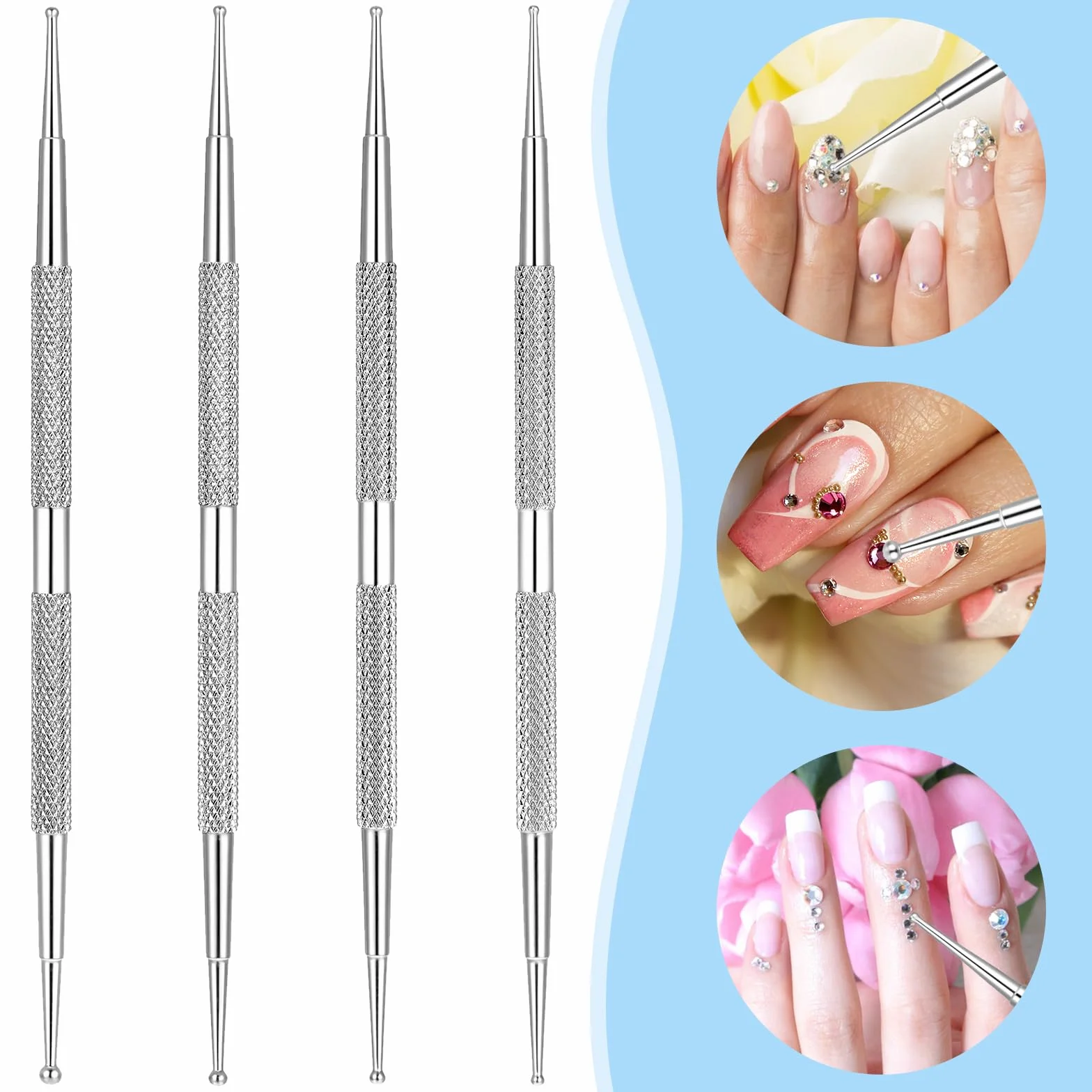 Tyqour Zestaw 4 sztuk pisaków w kropki, ze stali nierdzewnej, do malowania kropek, do manicure w kropki, wiele rozmiarów, do malowania paznokci