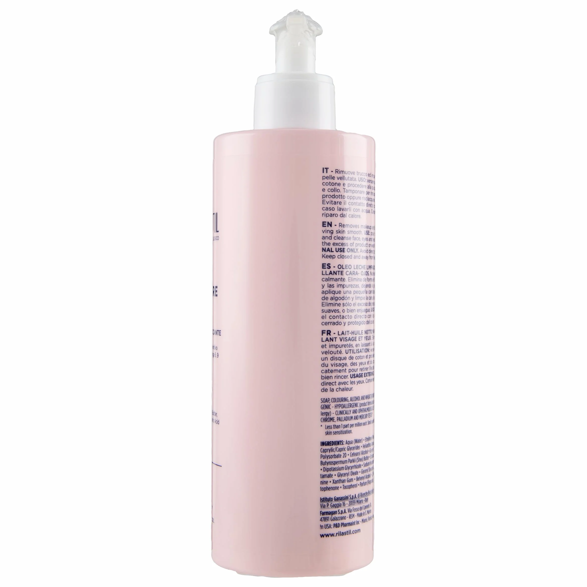 Rilastil Codzienna pielęgnacja twarzy i oczu Olejek do oczyszczania mleka, pielęgnujący środek czyszczący dla wrażliwej i suchej skóry, Soothing and Soothing with Shea Butter, Hyaluronic acid, 400 ml