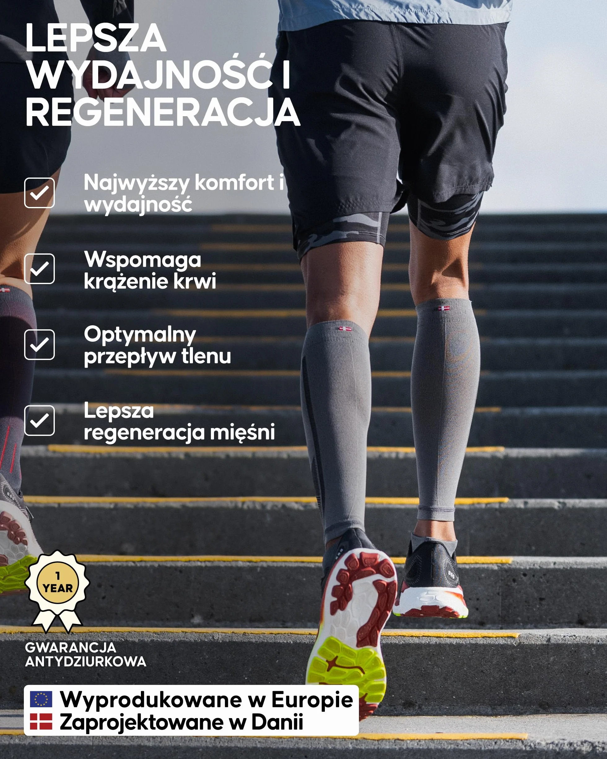 DANISH ENDURANCE Opaski Kompresyjne na Łydki 21-26 mmHg, do Biegania i Regeneracji, Stopniowana Kompresja, dla Kobiet i Mężczyzn, 1 lub 3-Pak