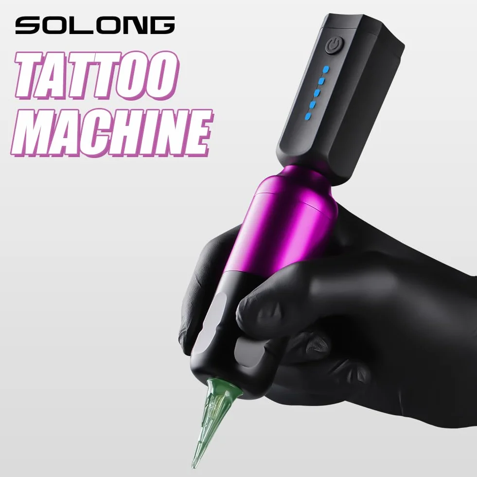 Solong Tattoo Zestaw pistoletu do tatuażu 1600 mAh 40 szt igieł fioletowy