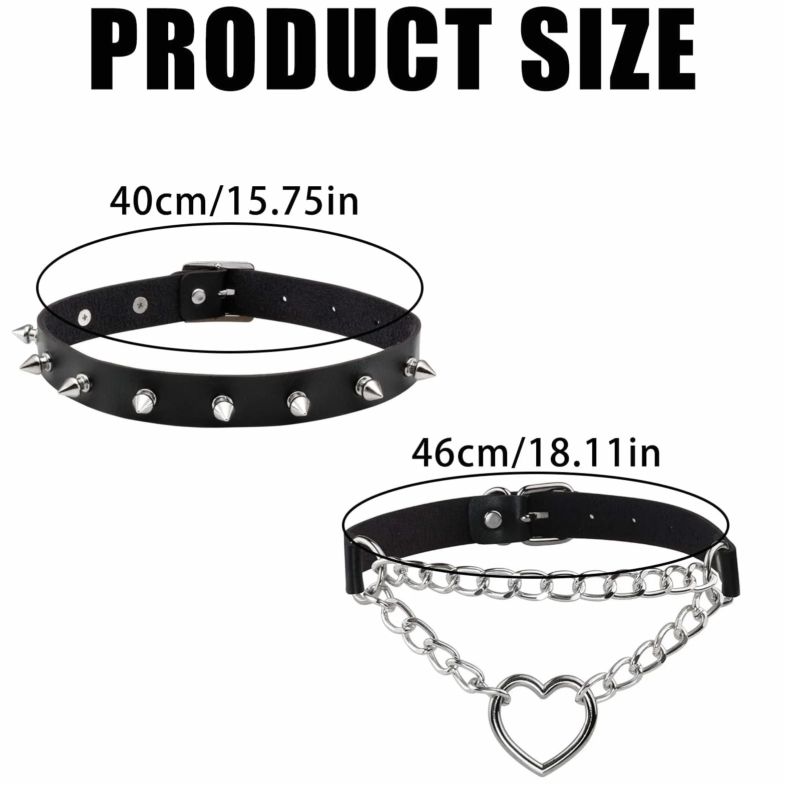 Skórzany choker w kształcie serca, czarny ćwikowy naszyjnik z ćwiekami, regulowany, PU, Jeden rozmiar