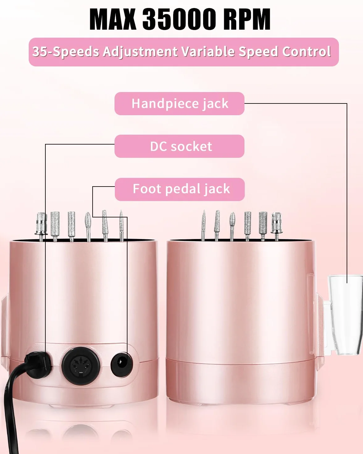 Frezarka do paznokci elektryczna 35000 obr./min z wyświetlaczem LCD i pedałem 6 sztuk