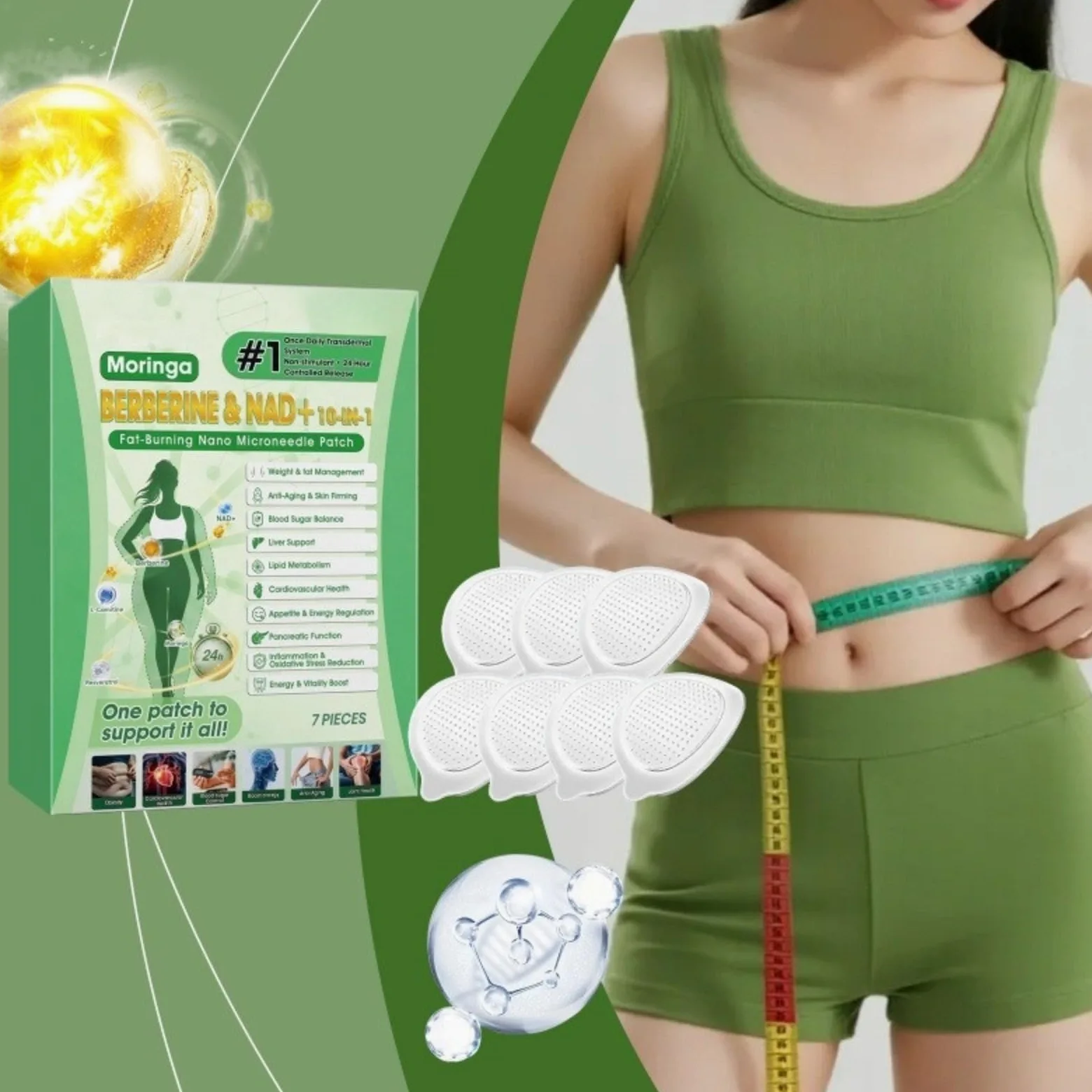 Moringa Berberine Plaster odchudzający 10 w 1, plaster odchudzający Nano Microneedle, przenośny, wygodny i odpowiedni do wszystkich rodzajów skóry, plastry odchudzające, idealne dla mężczyzn i kobiet