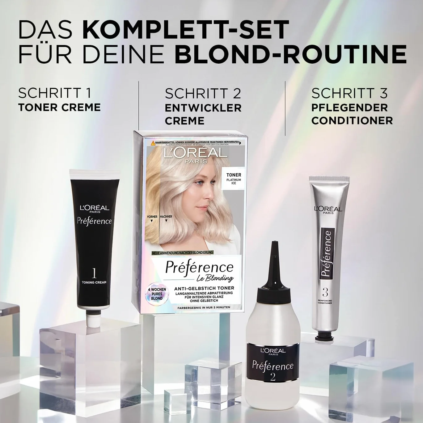 L'Oréal Paris Toner do włosów, przeciw żółknięciu dla chłodnego blondu i intensywnego połysku, Bez amoniaku, Préférence Le Blonding, Platinum Ice