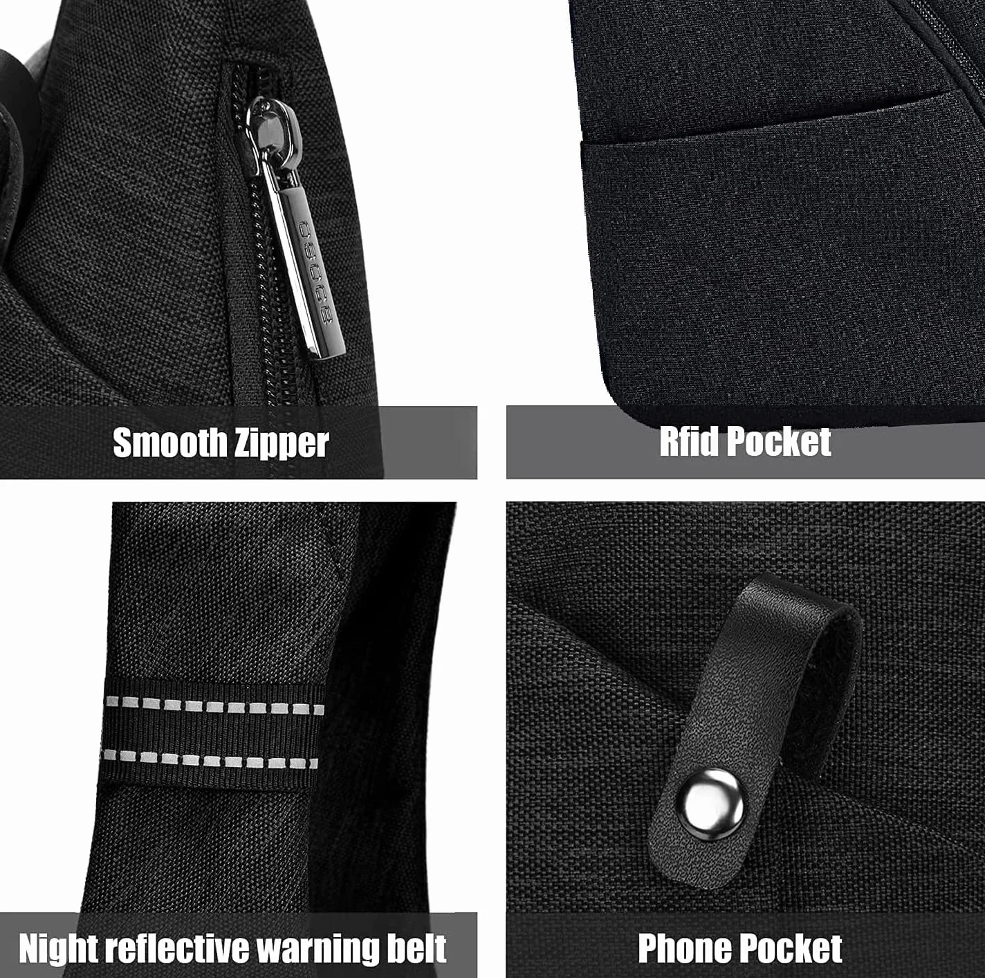 OSOCE Męska torba na klatkę piersiową, antykradzieżowa torba na ramię, torba crossbody, wodoodporne torby, pokrowiec na rower, wędrówki, podróż dla mężczyzn i kobiet, 2.0 Czarny, L,