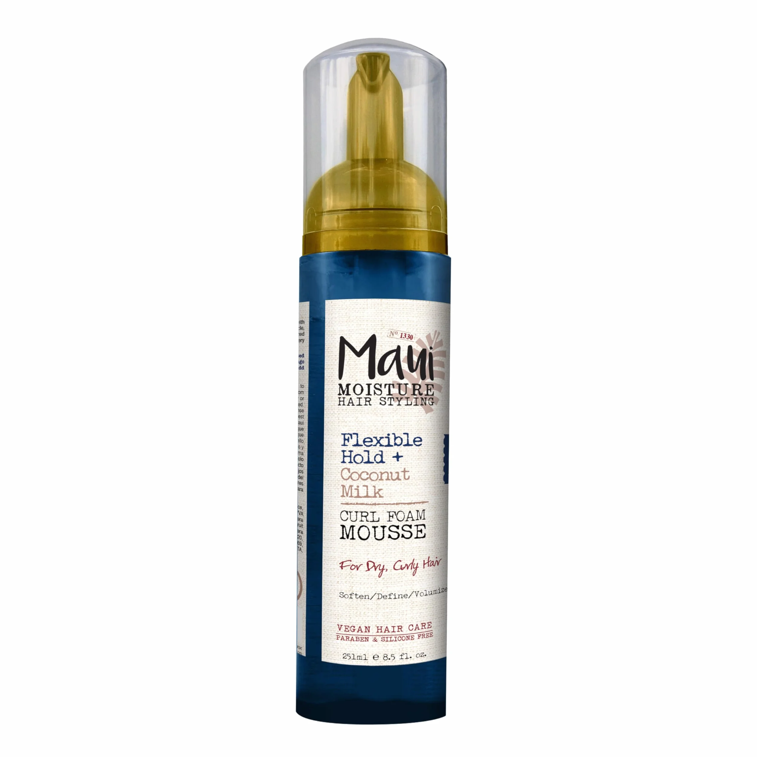 Maui Moisture Elastyczne mocowanie + pianka do kręconych włosów z mlekiem kokosowym, bez suchego alkoholu, parabenów lub silikonu, 241 g