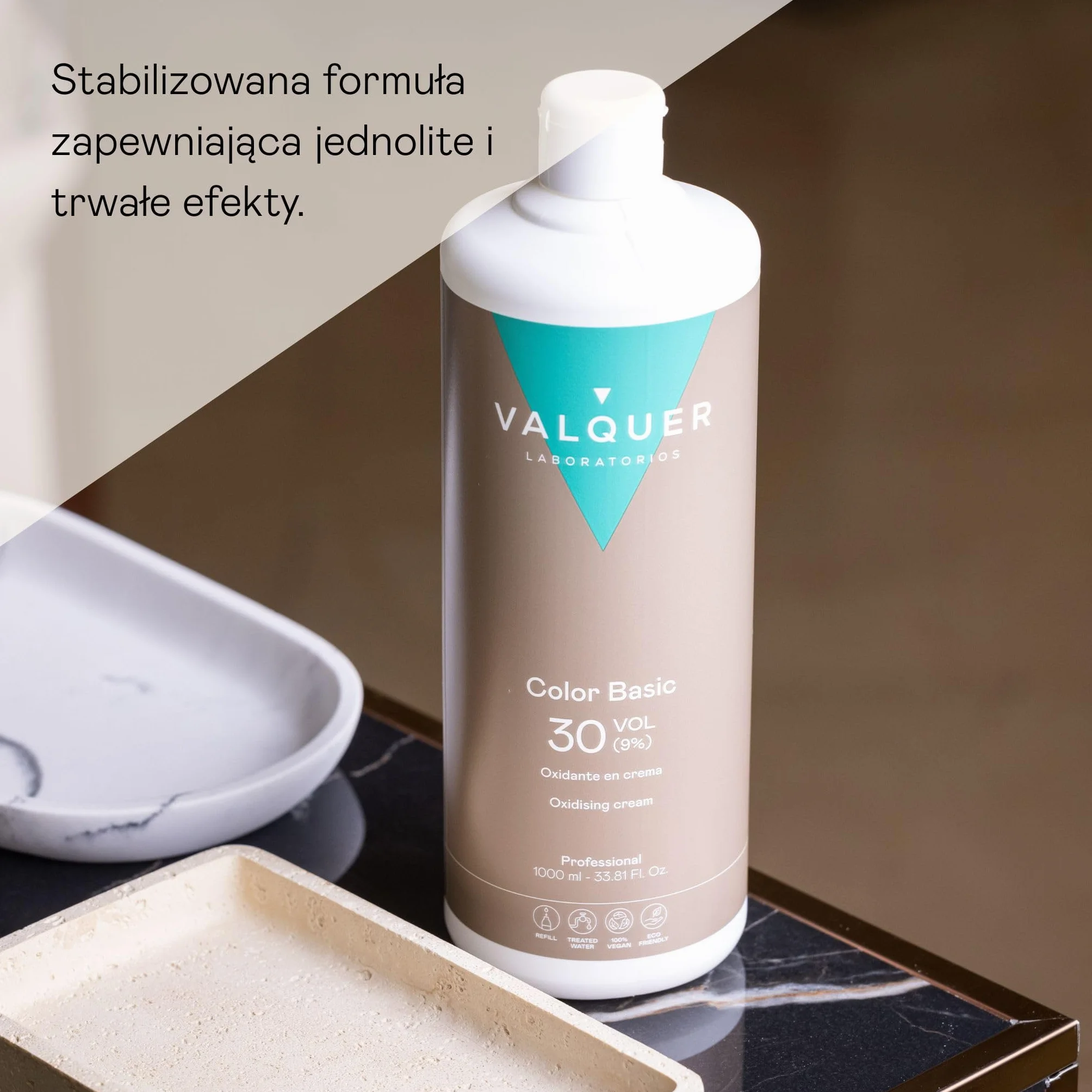 VALQUER Woda Utleniona w Kremie | Profesjonalny Utleniacz Fryzjerski do Koloryzacji i Rozjaśniania Włosów | Stabilizowana Kremowa Formuła | 30 Vol 9% | 1000 ml