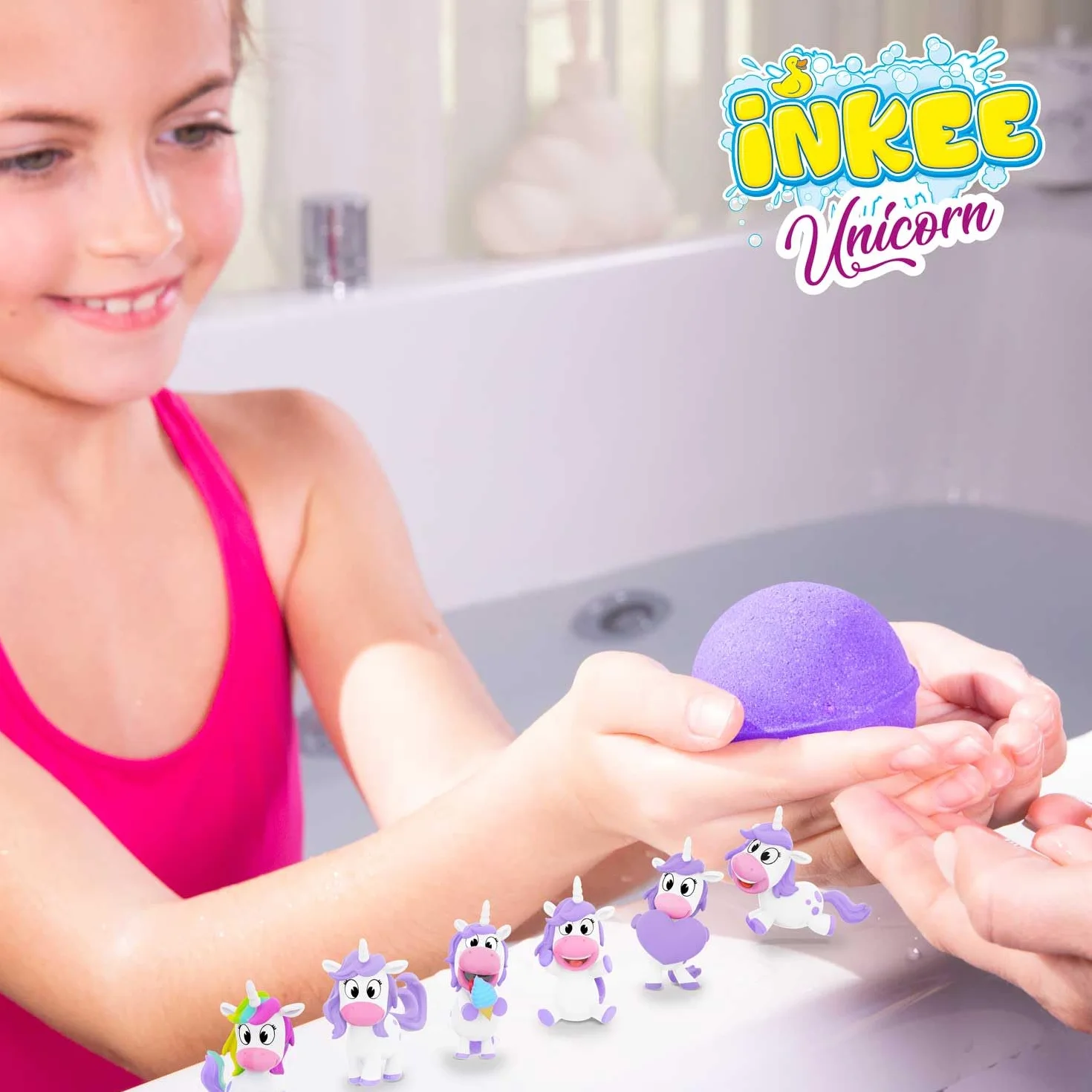 INKEE Zestaw Prezentowy Unicorn | Pudełko z 6 Bombami do Kąpieli dla Dzieci z Niespodzianką, 6 Kul do Kąpieli z Figurkami Jednorożca w 6 Różnych Kolorach