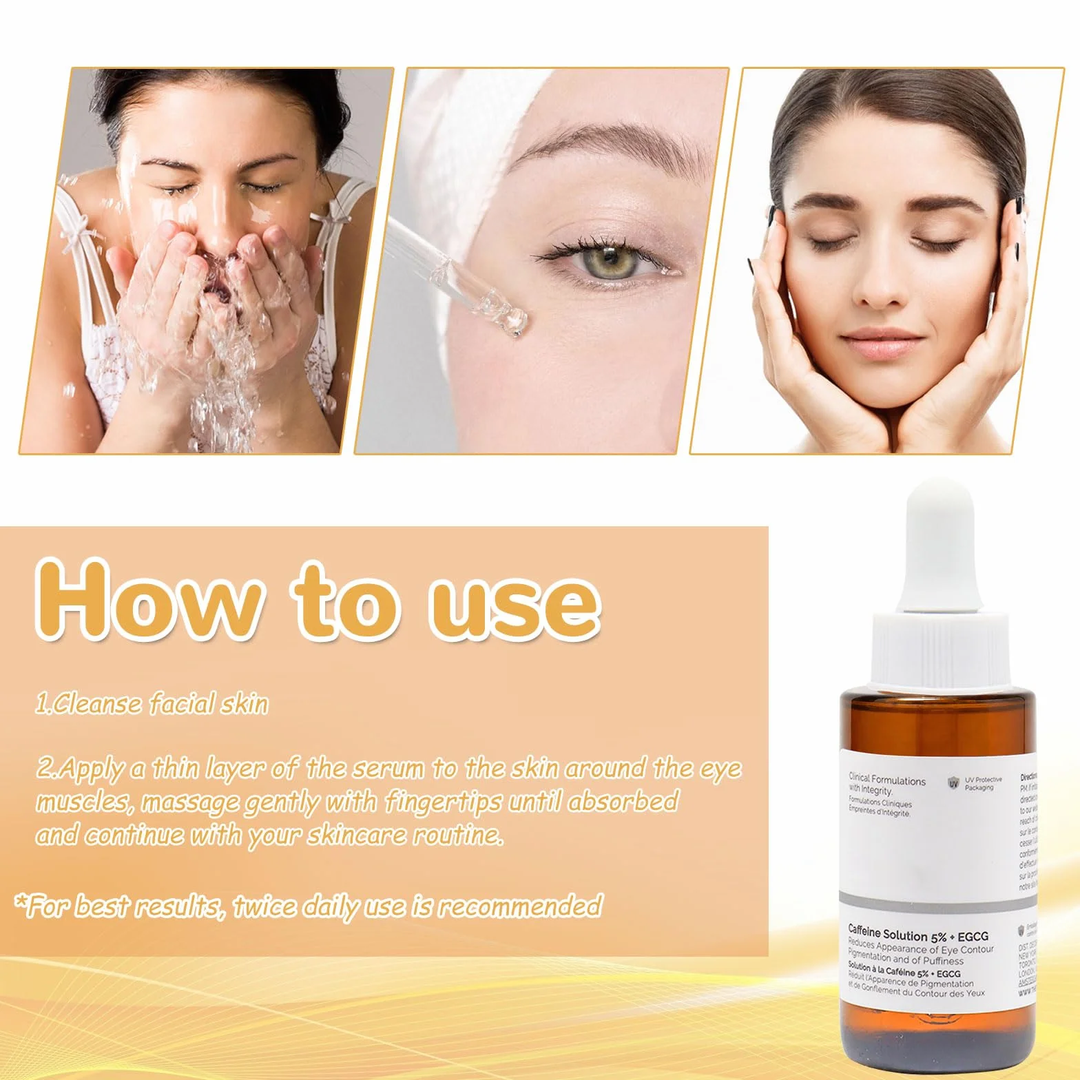 Roztwór kofeiny 5% + EGCG, 30 ml serum do oczu z kofeiną, serum do oczu, roztwór kofeiny 5% + EGCG, serum do oczu przeciwko obrążkom i opuchliźnie, serum do oczu z kofeiną dla kobiet i mężczyzn