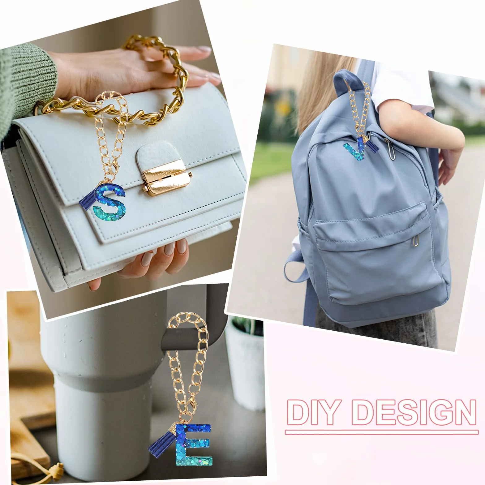PATIKIL Zawieszka z literą do kubka Stanleya, uroczy inicjał I Charm akcesoria do Stanley Tumbler uchwyt brelok spersonalizowany amulet dla kobiet, niebieski