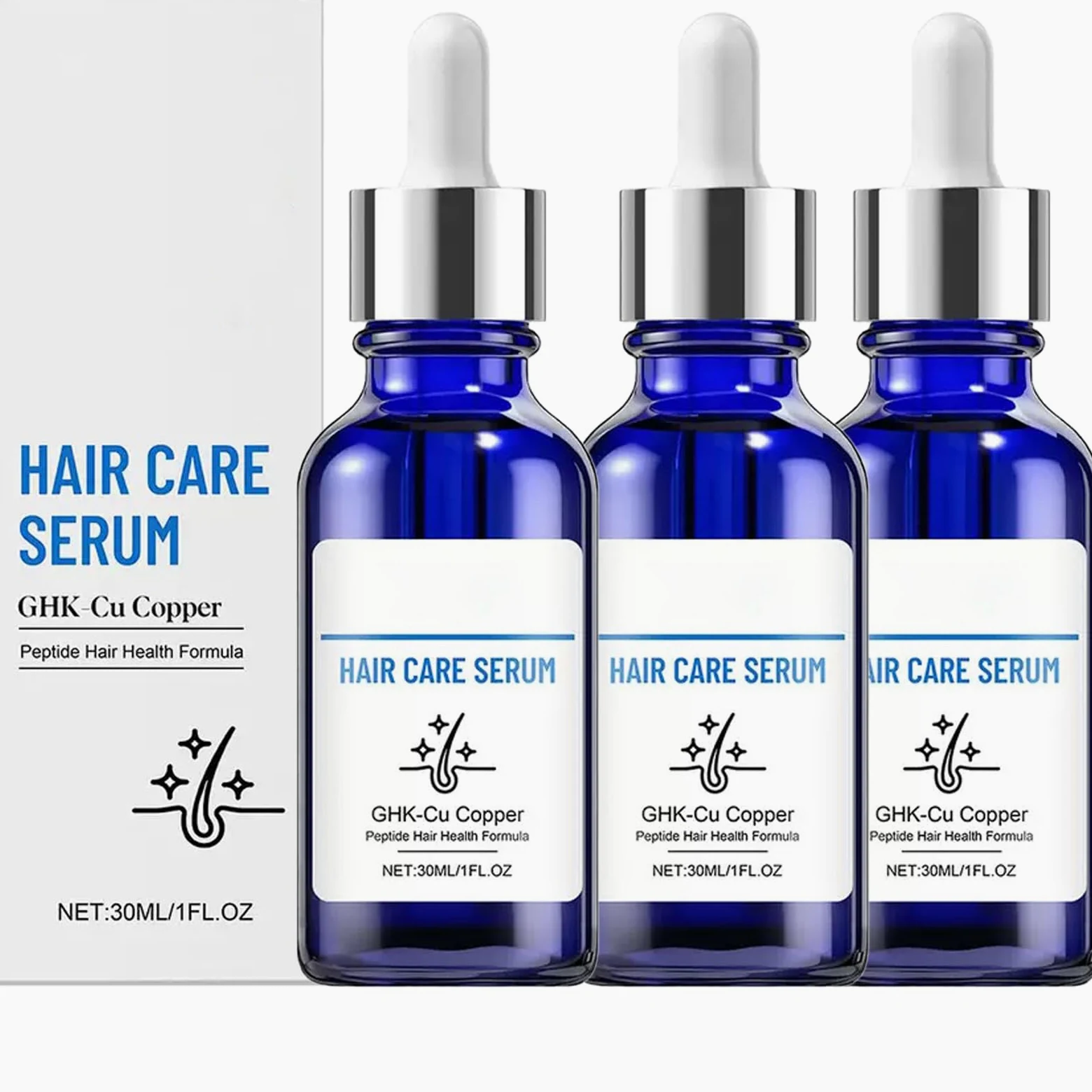 Ghk-Cu serum do włosów z peptydu miedzianego Ghk-Cu, serum do włosów suchych, zniszczonych włosów, wzmacnia i pogrubia włosy, wspomaga nawilżenie w przypadku suchej skóry głowy, nie natłuszcza. (3 szt
