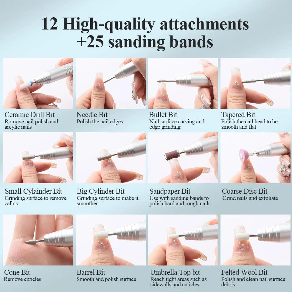 TOUCHBeauty AG-2236 akumulatorowa elektryczna wiertarka do paznokci, zestaw pilników akrylowych, narzędzia do pedicure i manicure, polerowania i usuwania zrogowacenia
