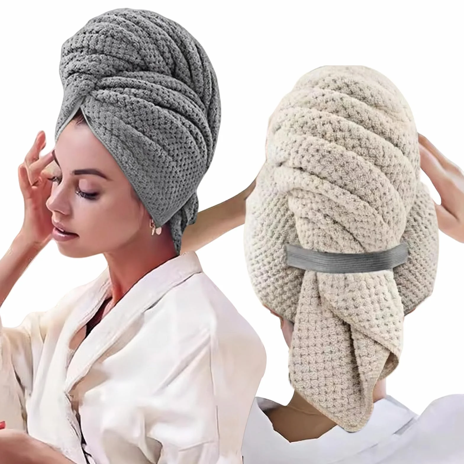 100 x 60 cm, turban z mikrofibry, turban: 2 sztuki, turban do włosów premium z elastyczną taśmą, szybkoschnący, super chłonny ręcznik do włosów, duży ręcznik dla dzieci, dla kobiet i dzieci