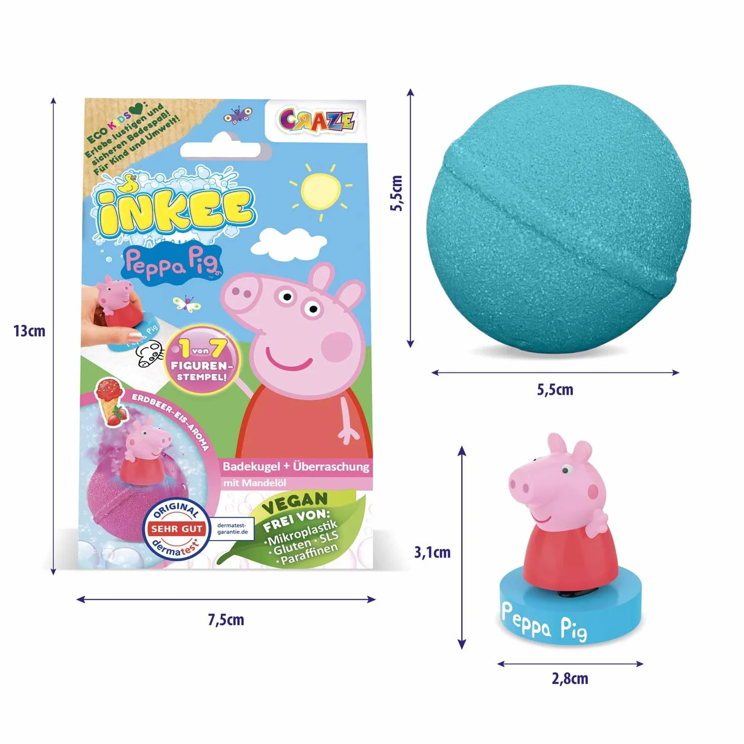 INKEE Surprise zestaw 5 kulek do kąpieli dla dzieci z niespodzianką, świnka Peppa, zabawka do wanny, o zapachu truskawkowym i efekcie pianki