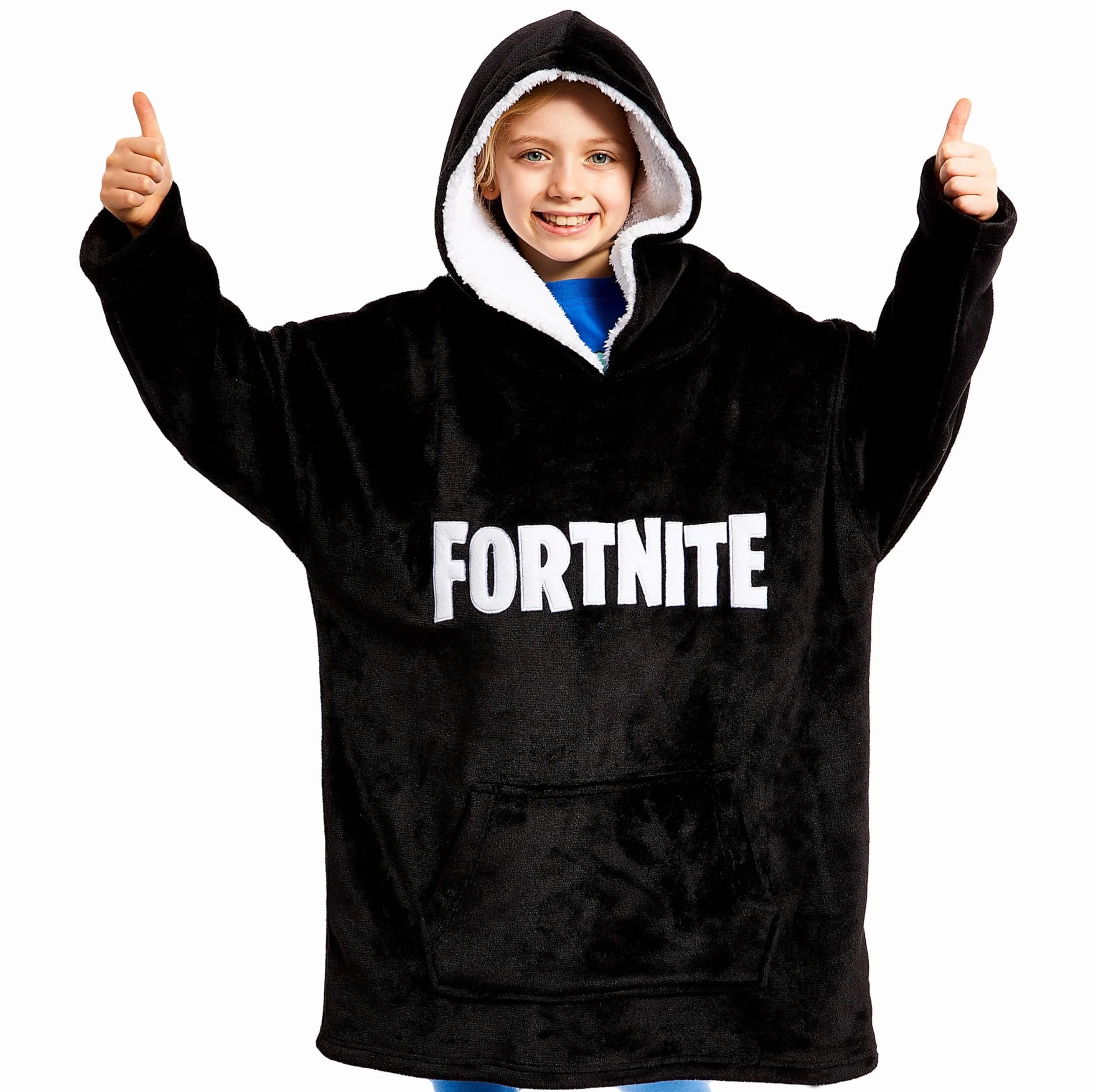 Bluza z kapturem dla dzieci Fortnite, bardzo duży rozmiar, miły koc z rękawami, ciepły polar, bluza dla graczy, przenośny koc z rękawami, czarny, jeden rozmiar