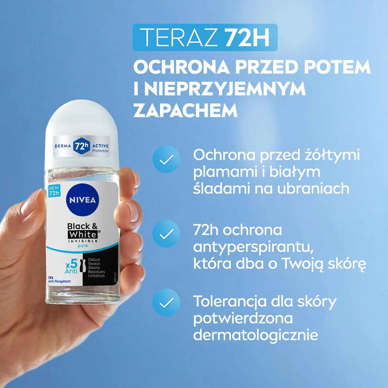 NIVEA Black & White Pure Antyperspirant roll-on 50 ml
