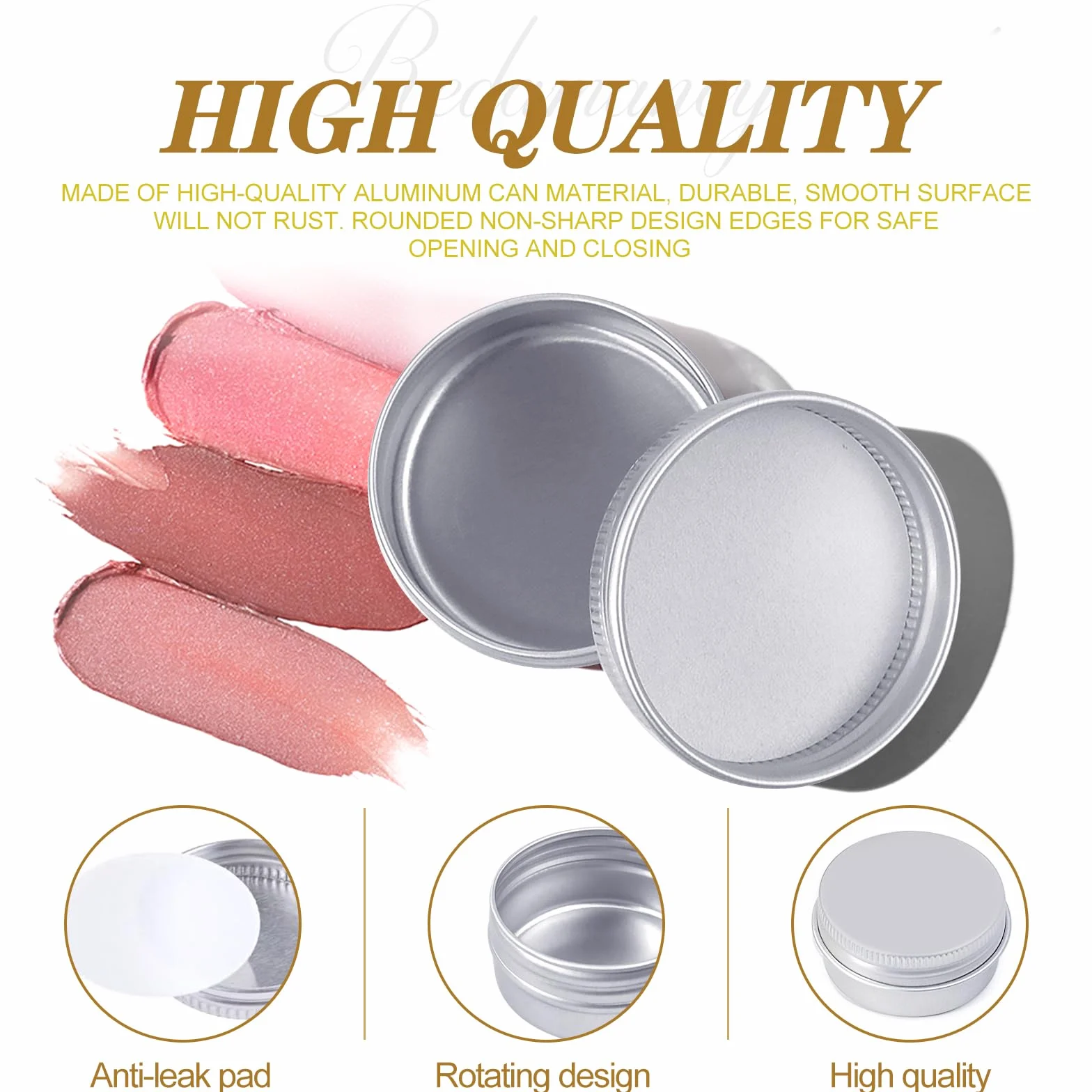 Redamancy 20 szt. aluminiowych pustych pojemników, 20 ml, puste butelki na krem do makijażu, okrągłe podróżne słoiki na krem z 2 okrągłymi naklejkami i 4 mini szpatułkami do balsamu do ust, balsamu