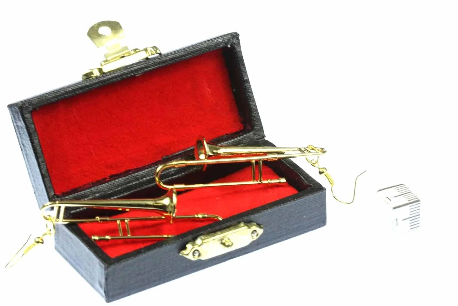Miniblings Puzony kolczyki puzon puzon orkiestra jazz pozłacane z pudełkiem - ręcznie robiona modna biżuteria I kolczyki wiszące pozłacane, 55mm, Bawełna